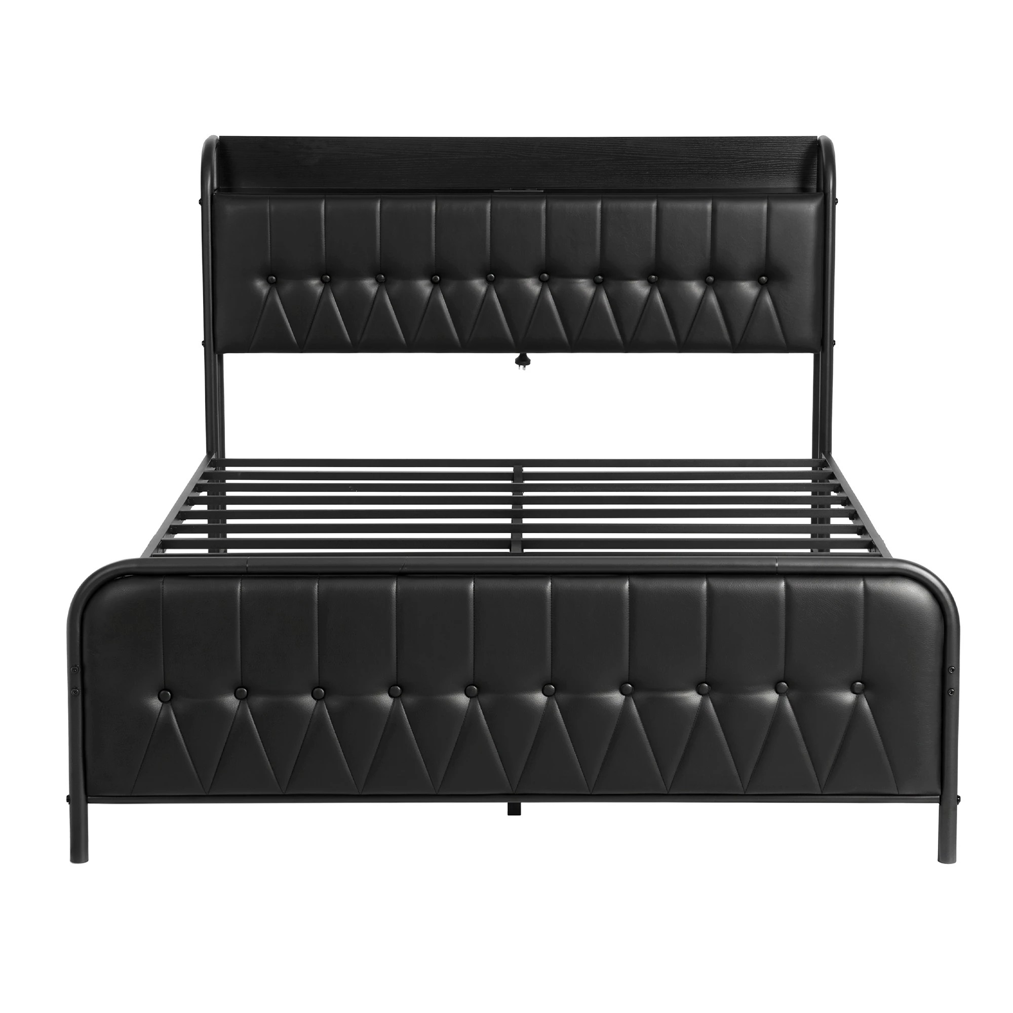 3 Artiss Queen Bed Frame with Storage Headboard SAA Certified Charging Station - Black, 3 of 10