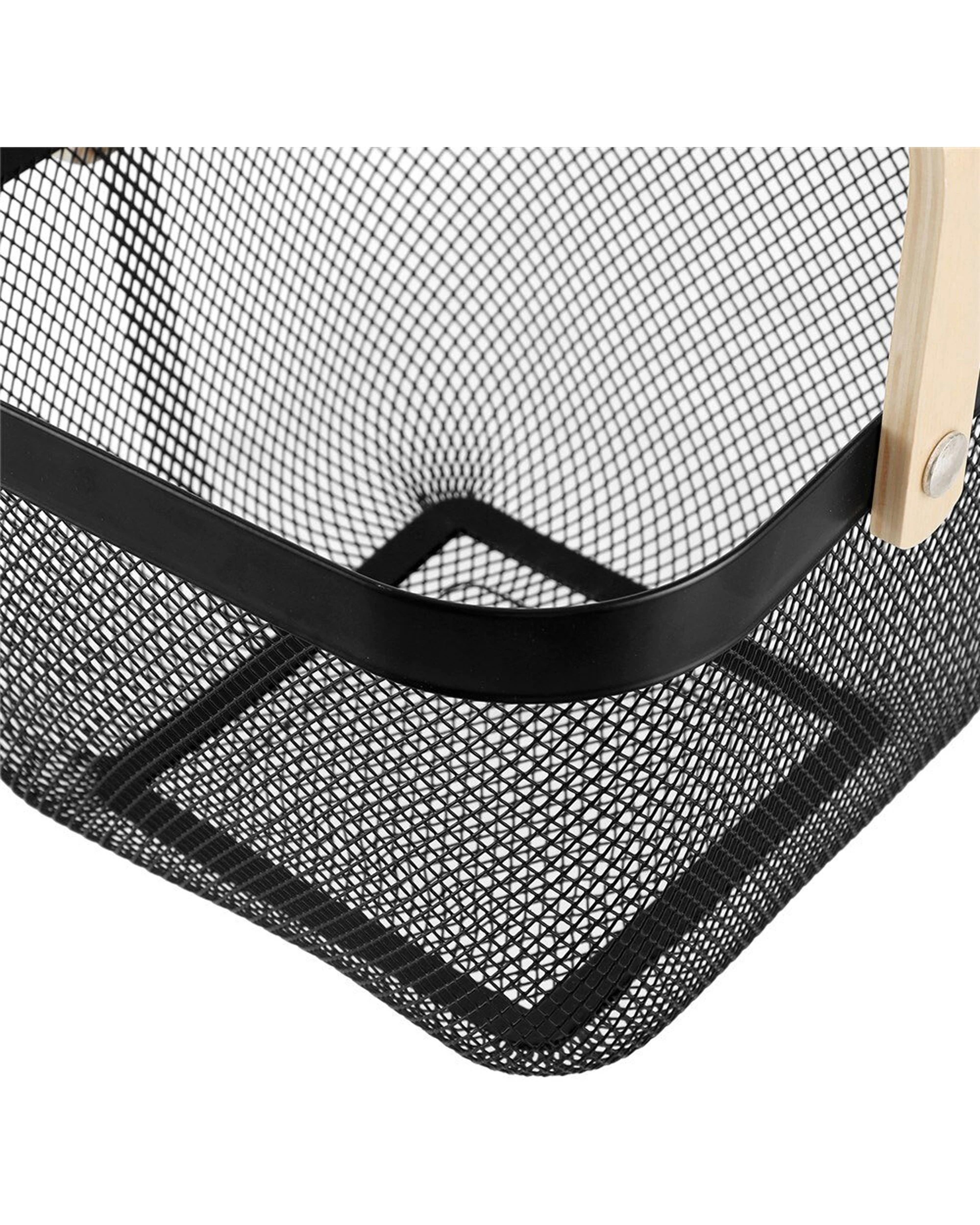 4 Boxsweden 2PK Mesh Storage Basket Birch Wood Handle Durable Mesh Wire 25X25X17cm - Black, 4 of 4