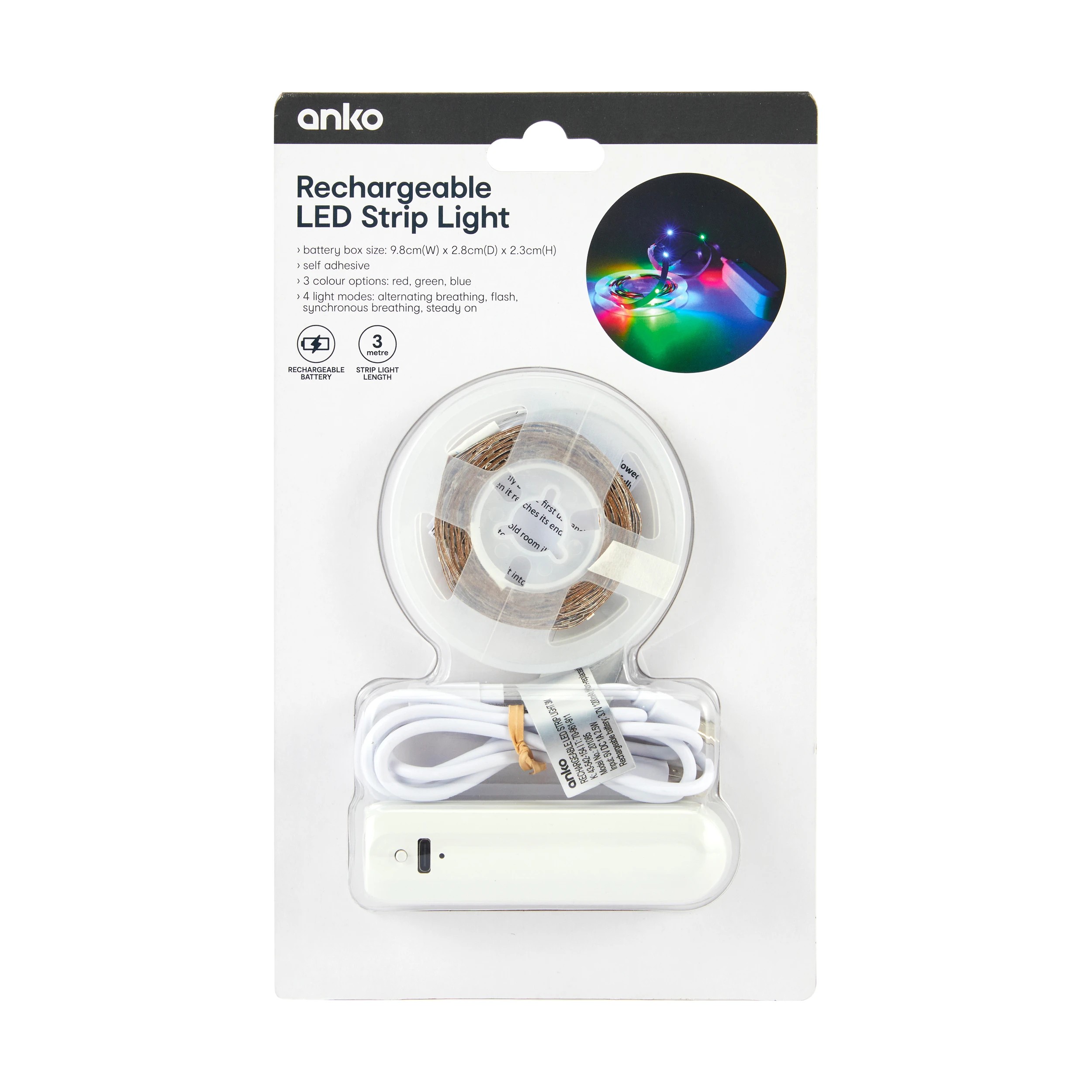 1 3m LED RGB Rechargeable Strip Light, 1 of 9