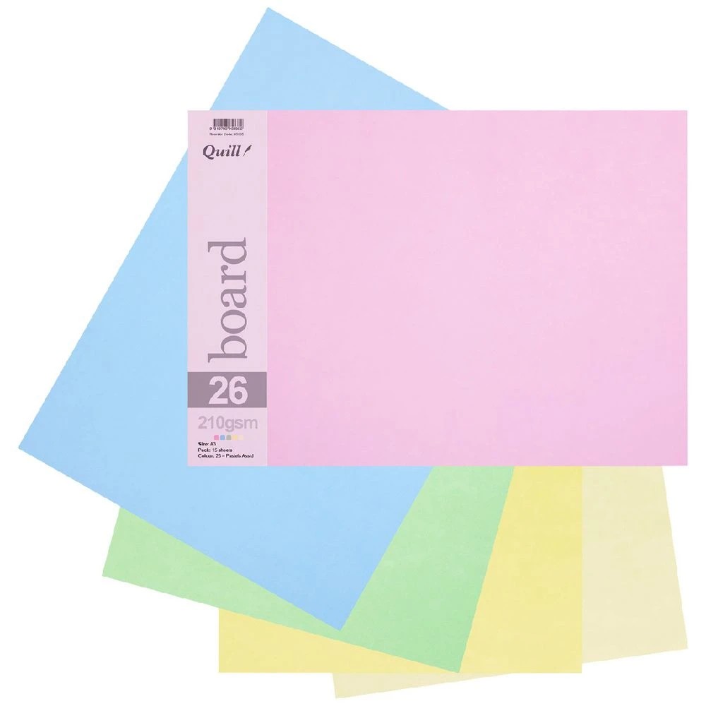 1 Quill A3 210gsm Board Pastels Assorted 15 Pack, 1 of 1