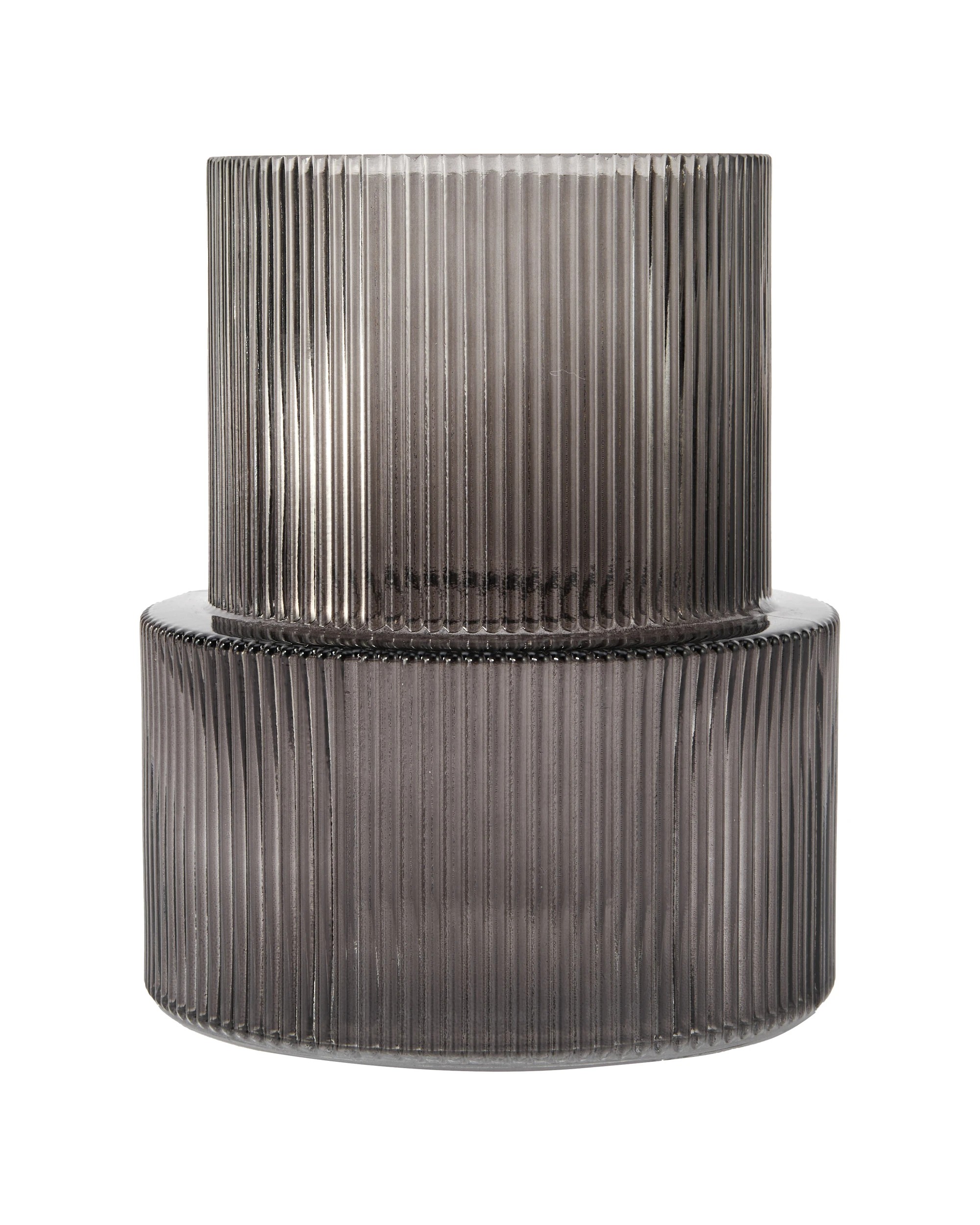 2 Ribbed Smoke Glass Vase, 2 of 5
