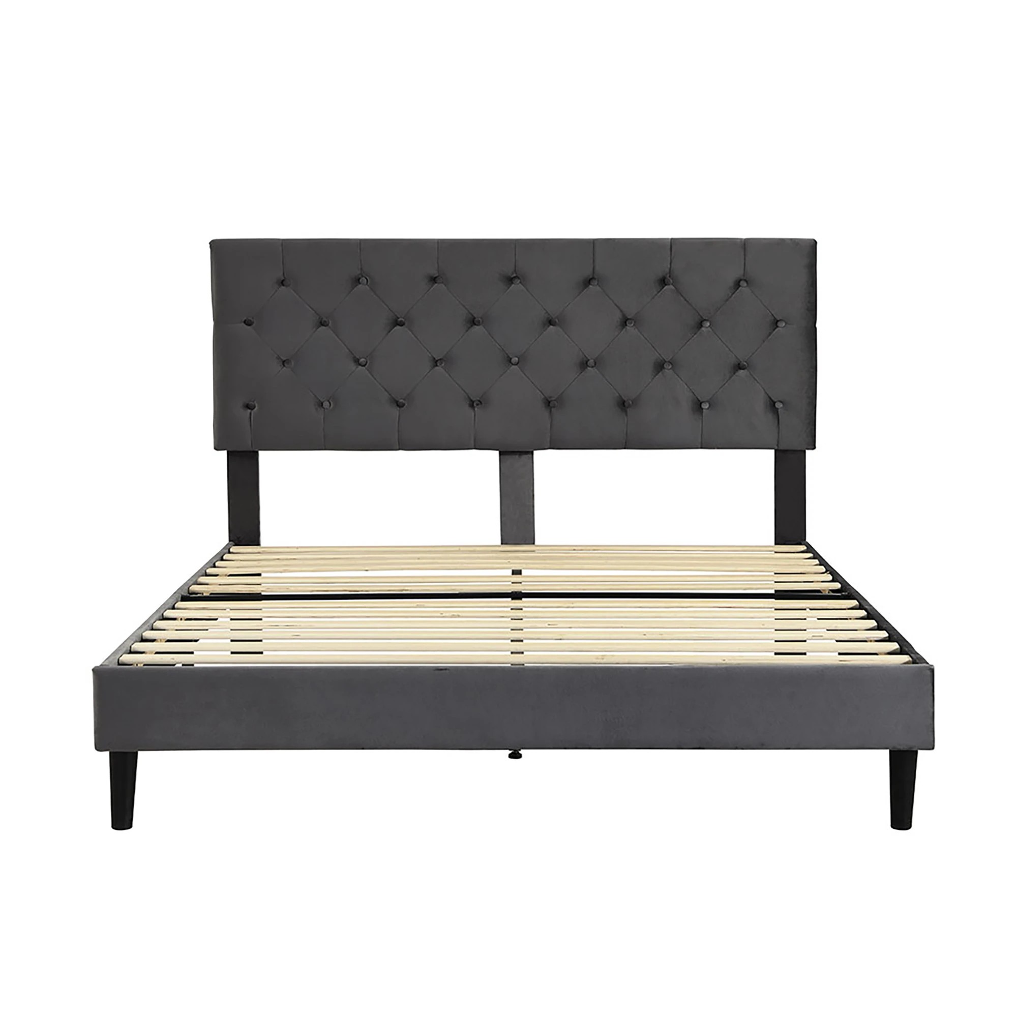 2 Levede Double Bed Frame Velvet - Grey, 2 of 6