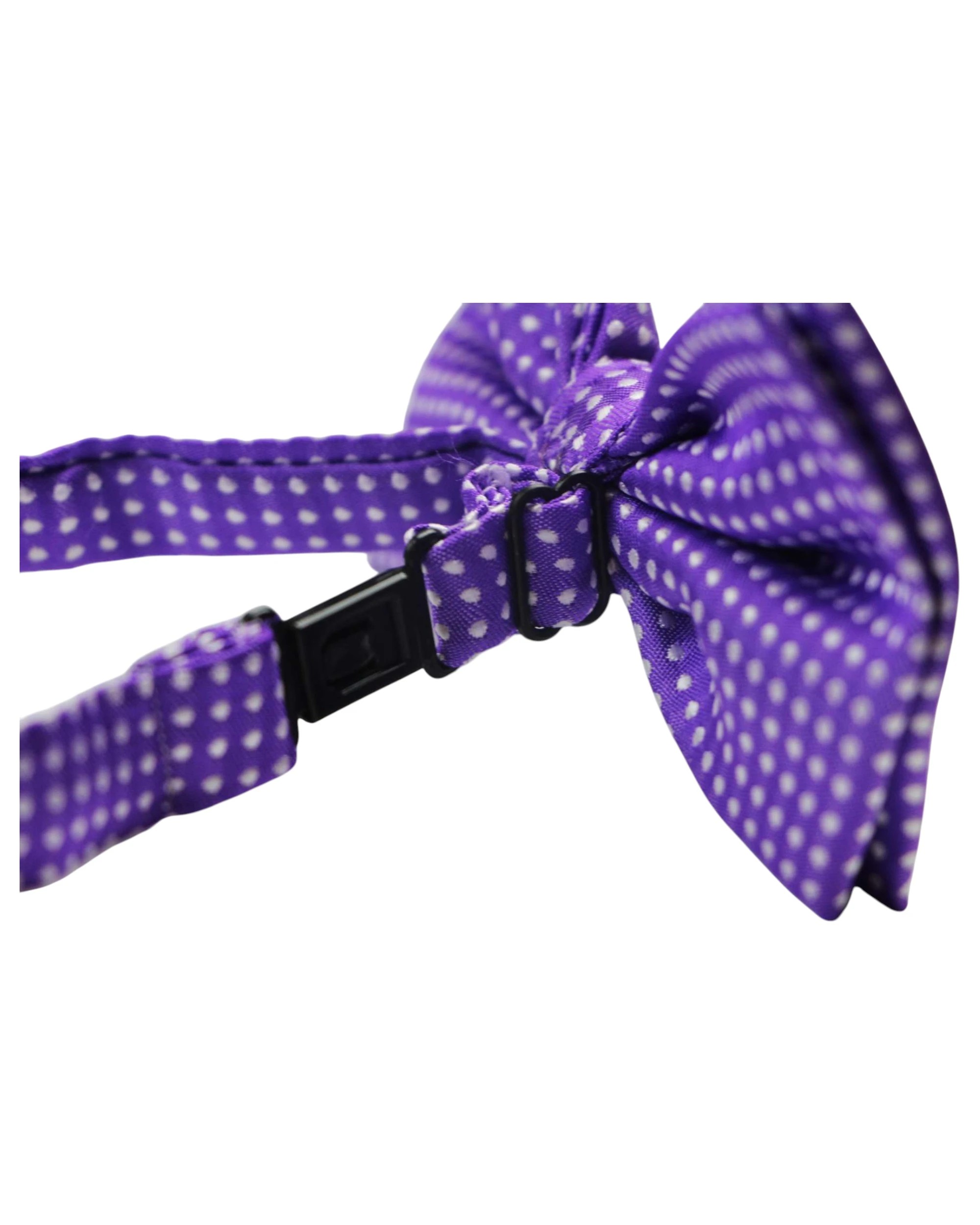 2 Zasel Mens Purple Plain Coloured Bow Tie With White Polka Dots, 2 of 3
