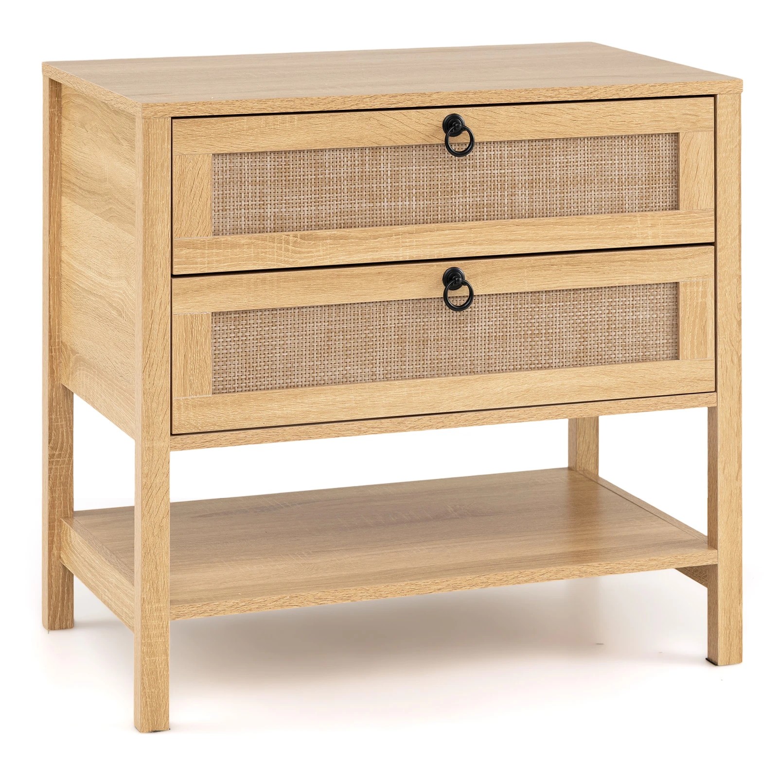 1 Costway Boho Sofa Side Table Set of 2 Rattan Nightstand Bedside Table - Natural, 1 of 2