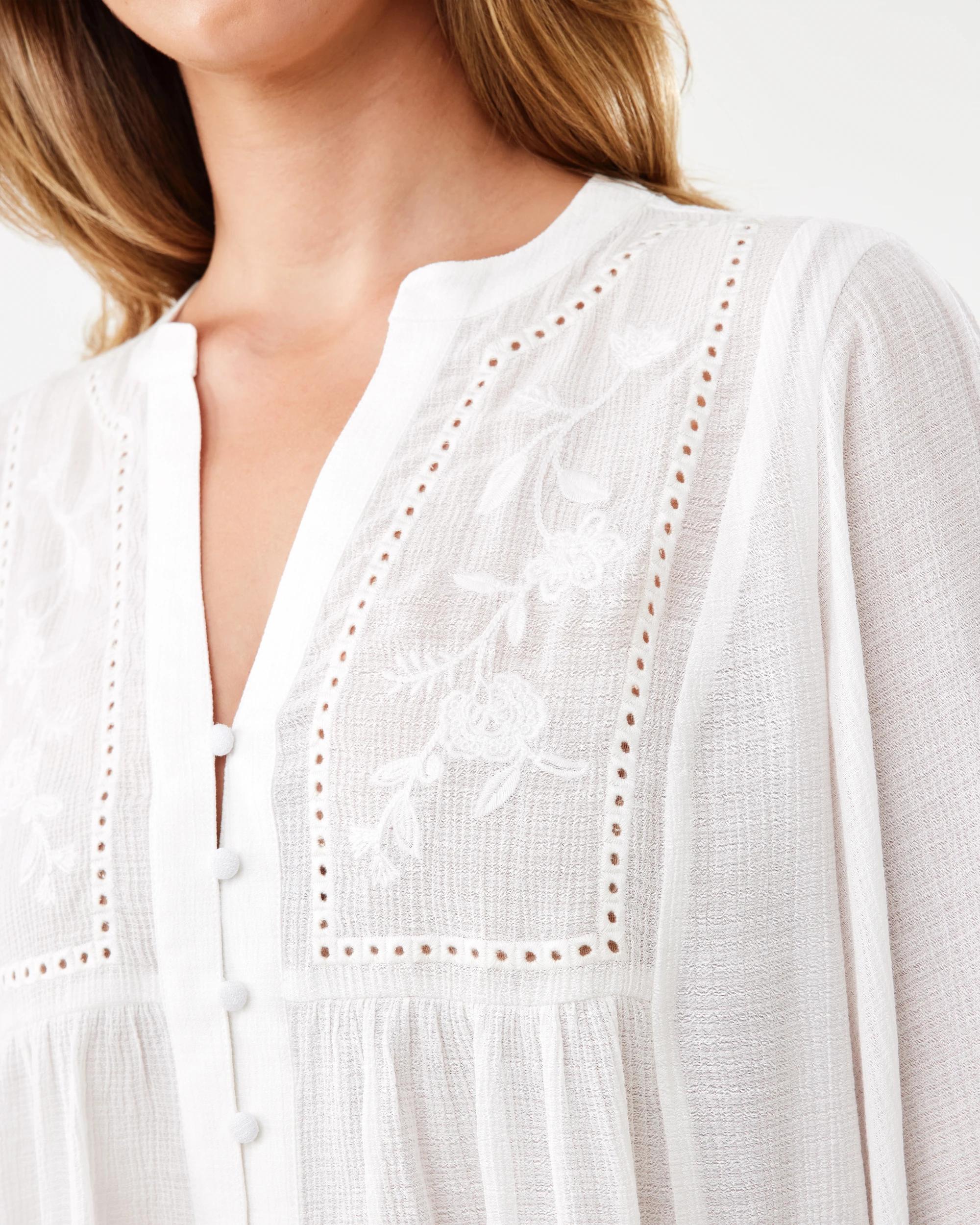 6 Long Sleeve Boho Detail Top White, 6 of 7