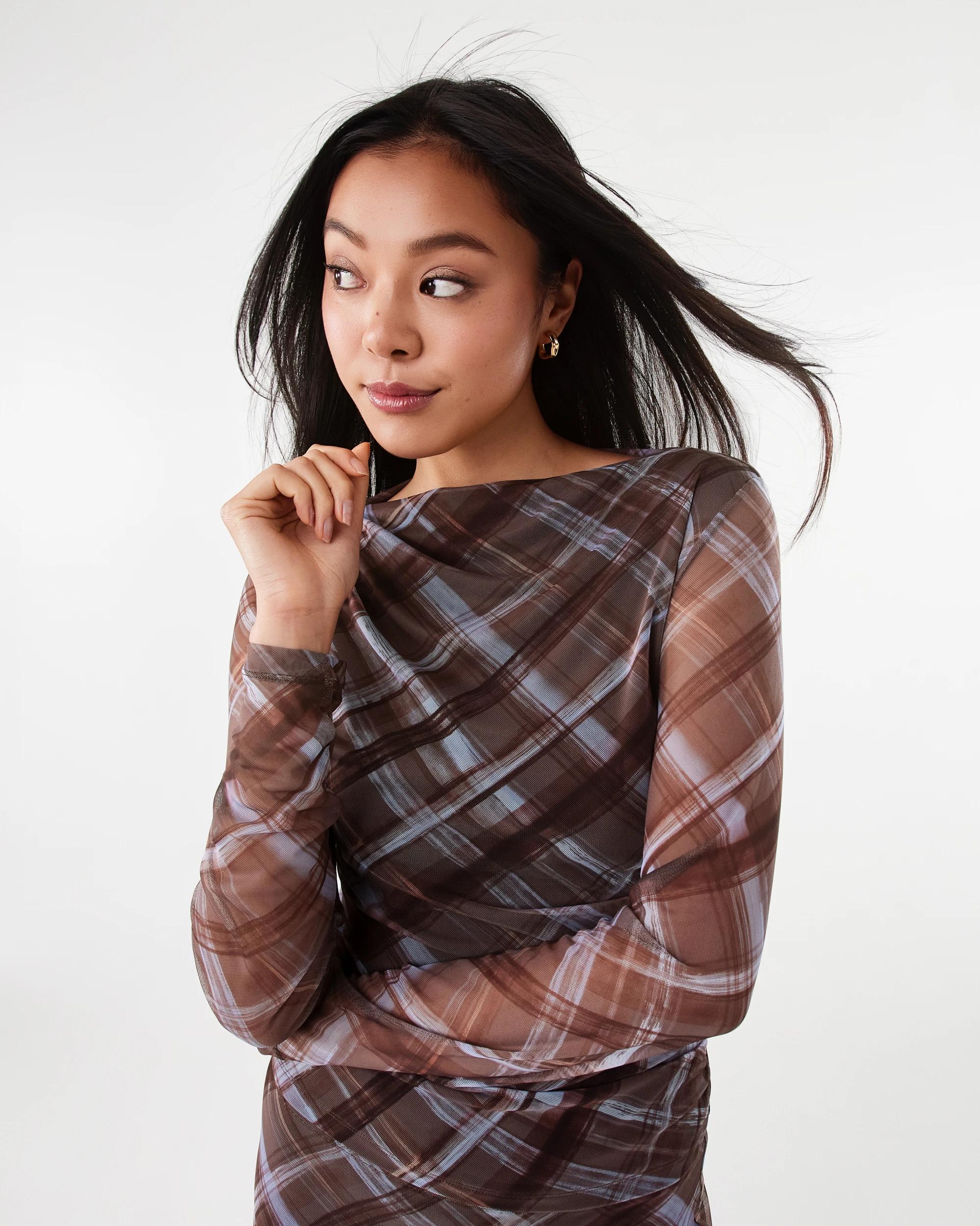 5 Long Sleeve Mesh Drape Top Choc Chk, 5 of 9
