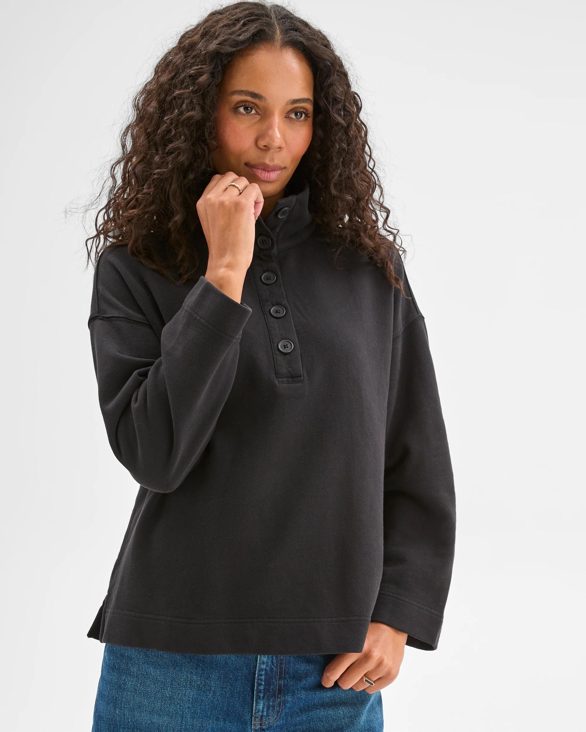 3 Target Woman Australian Cotton Funnel Neck Button Front Jumper WASHED BLACK, 3 of 6