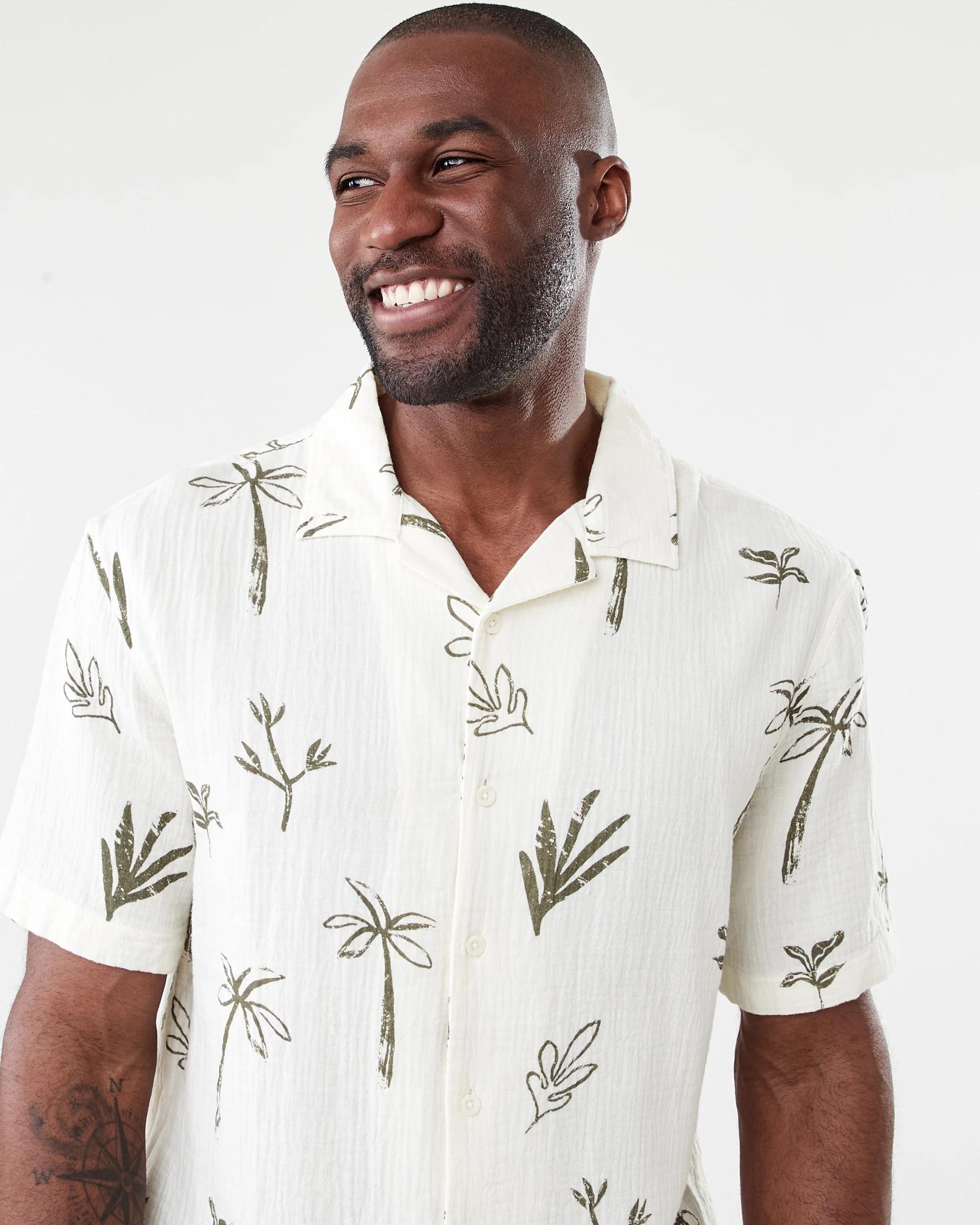 4 Short Sleeve Double Cloth Print Shirt SNOW WHITE, 4 of 5