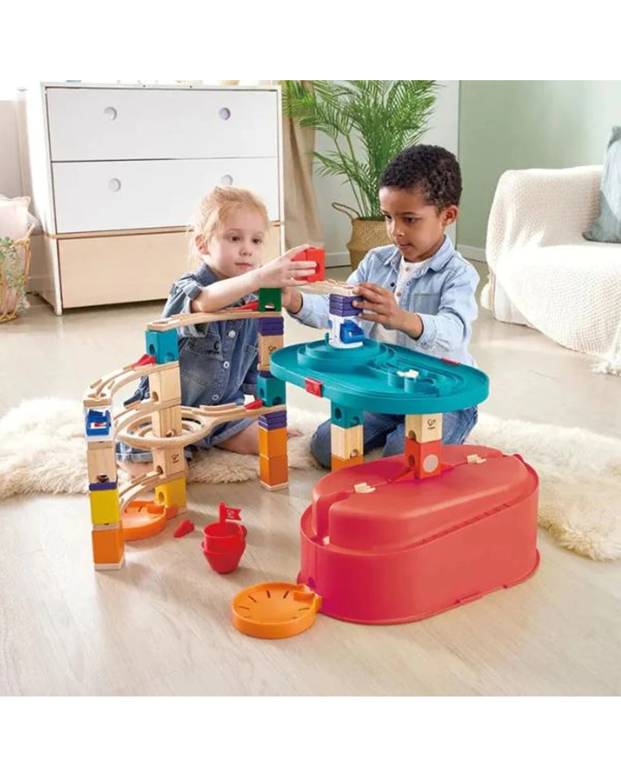 6 Hape Quadrilla Stack Track Bucket Marble Run Toy Set - Multi, 6 of 6