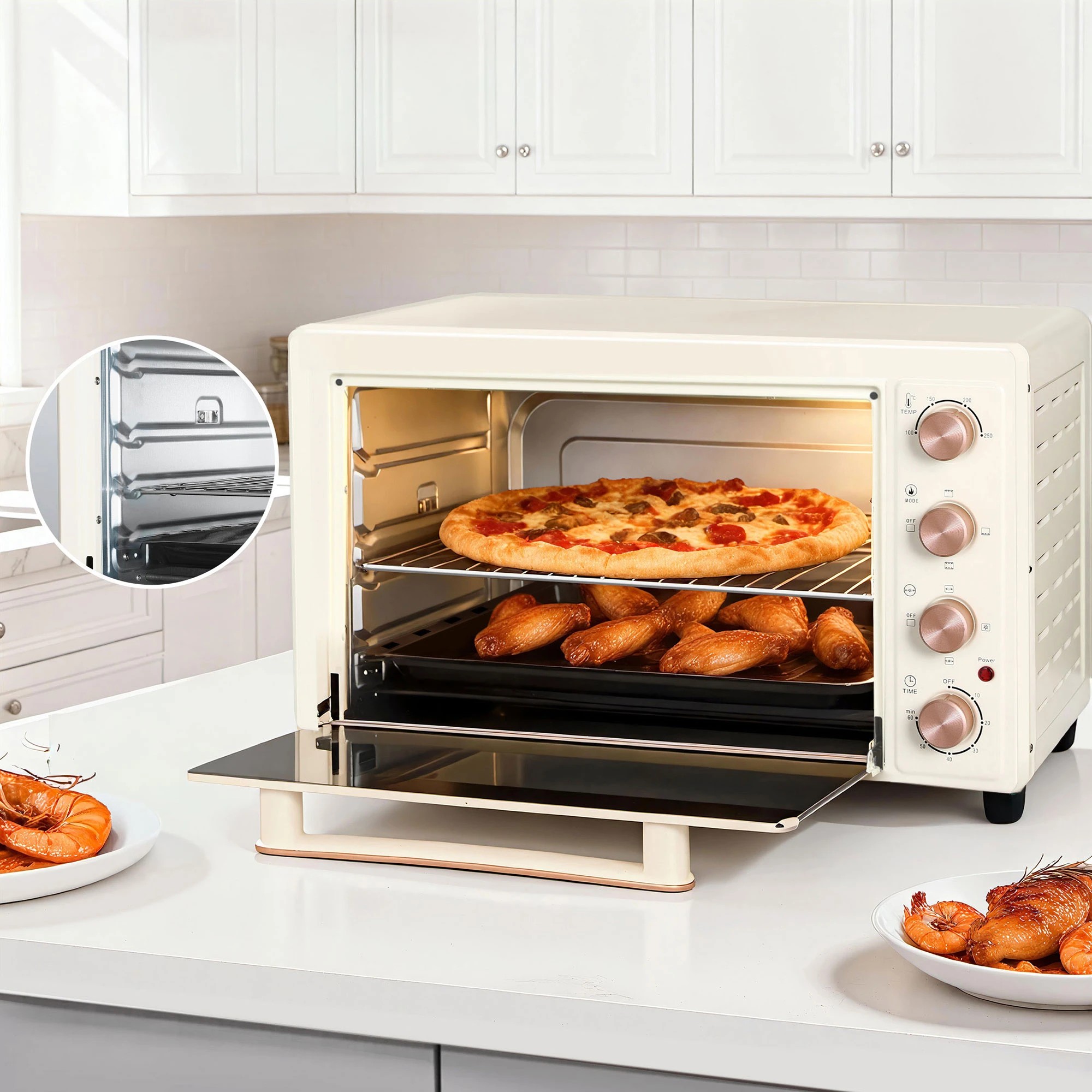 3 Devanti 60L Convection Oven Electric Fryer Ovens 2000W - White, 3 of 7