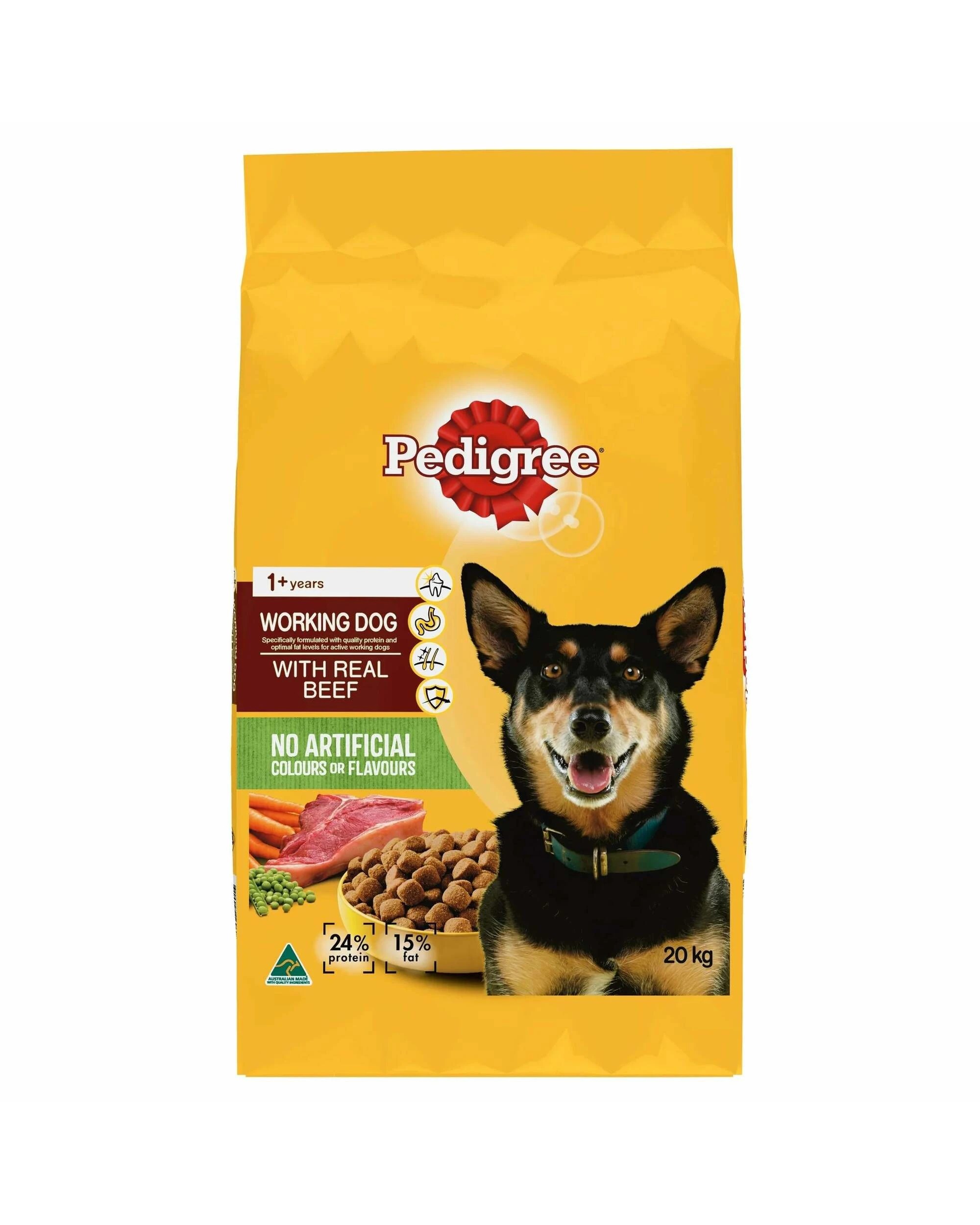 1 Pedigree Working Dog Real Beef Dry Dog Food Bulk 20kg, 1 of 1