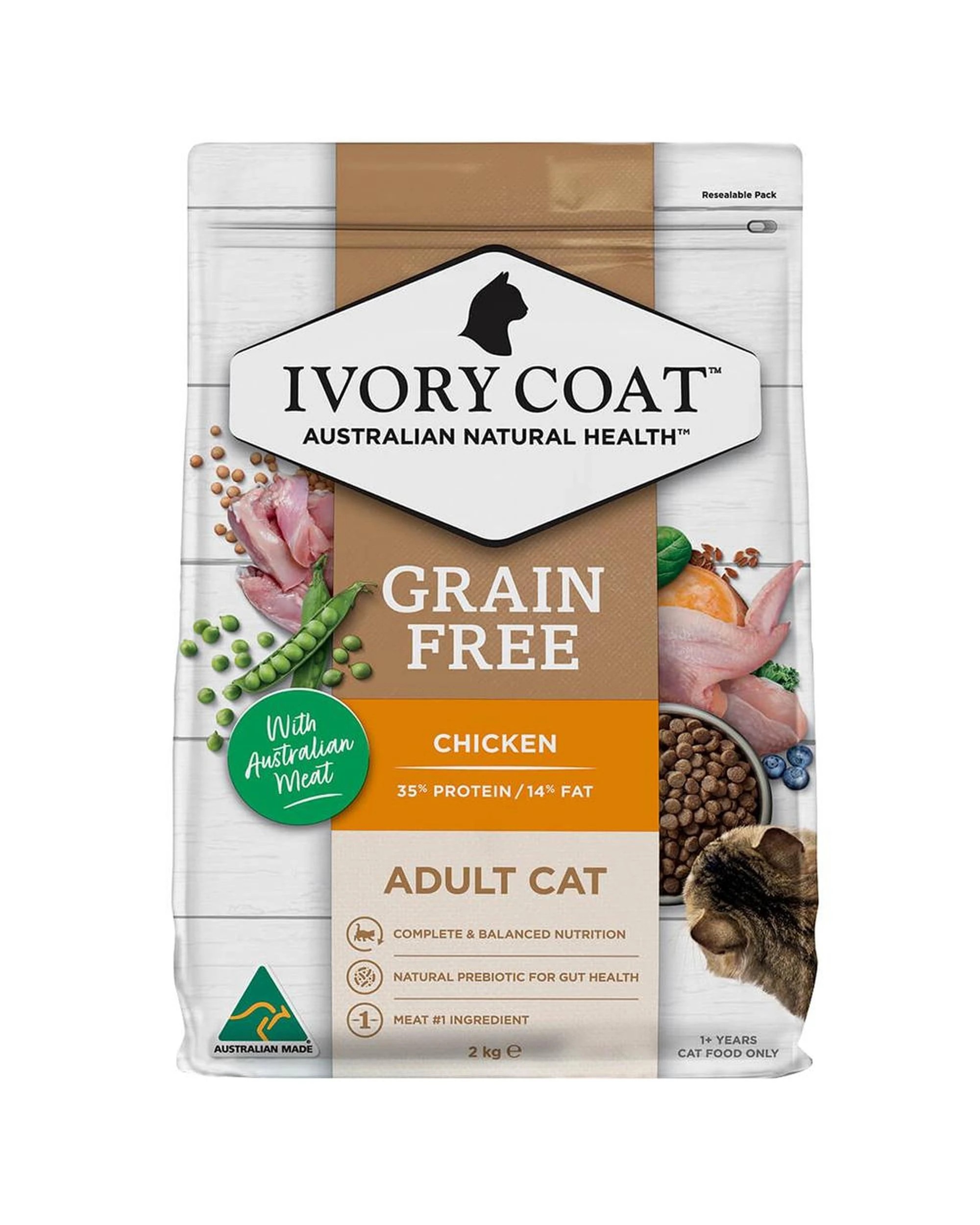 1 Ivory Coat Adult Grain Free Dry Cat Food Chicken w/ Australian Meat 2kg, 1 of 6