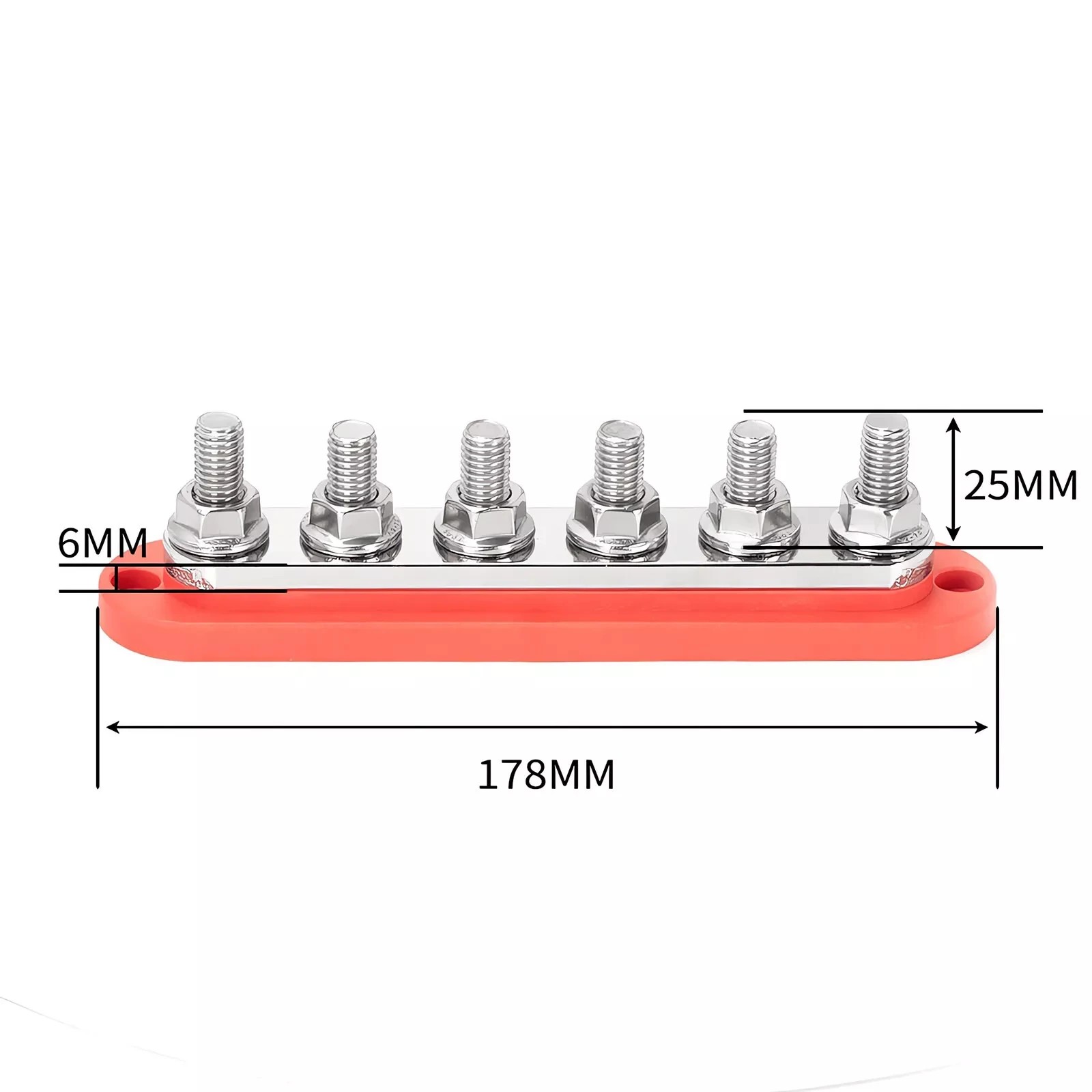 4 VoltX 300A 6-Gang M8 Bus Bar, Red, 12V Power Distribution, 4 of 10