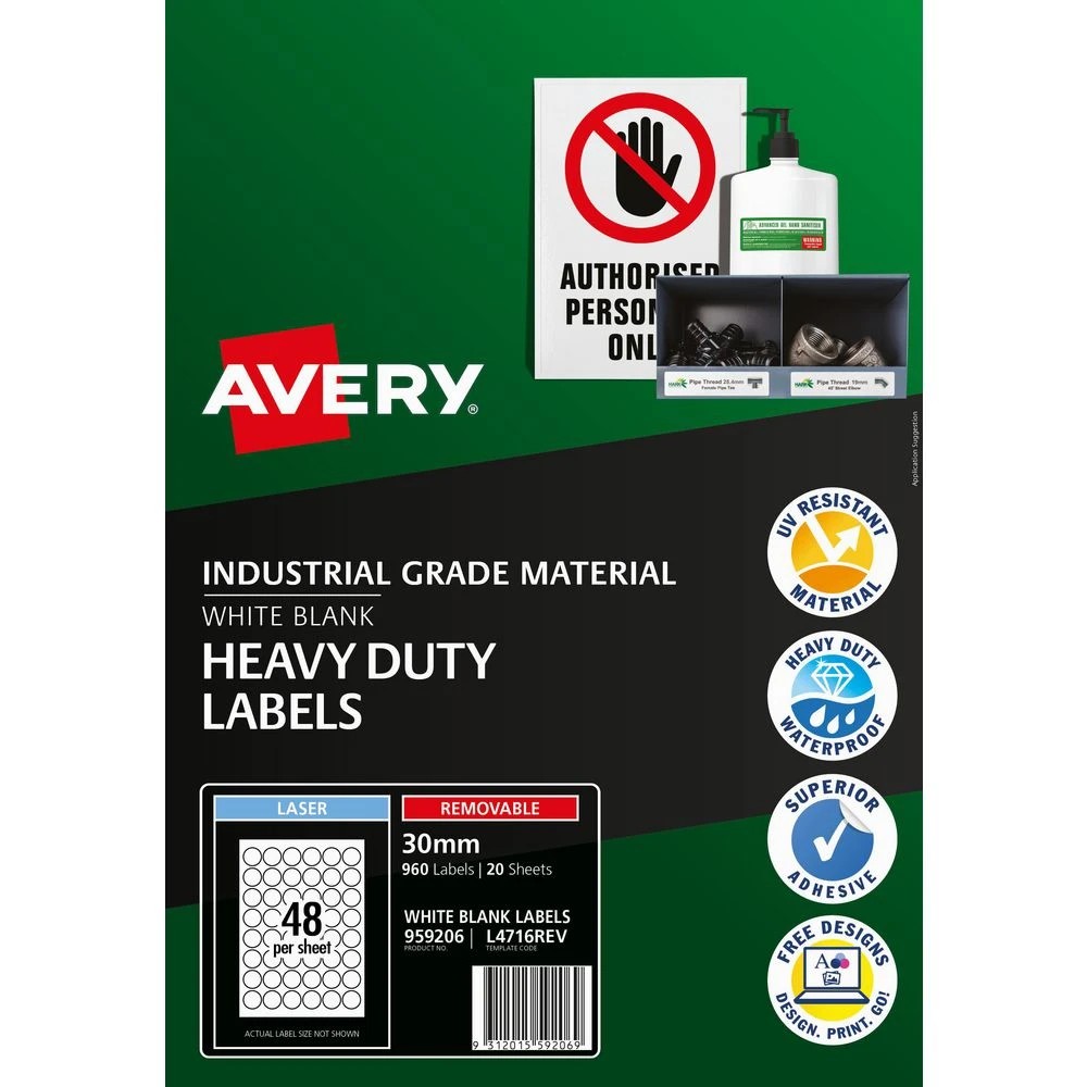 2 Avery 48UP Laser Heavy Duty Round Labels 20 Sheets White, 2 of 2