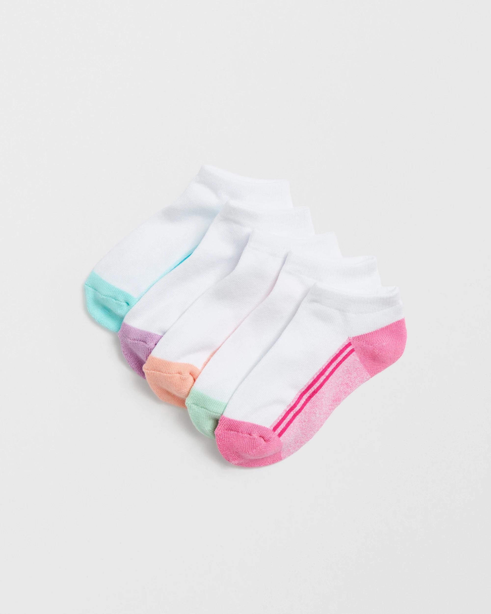 1 Maxx Cotton Blend 5 Pack Girls Low Cut Sport Socks WHITE, 1 of 3