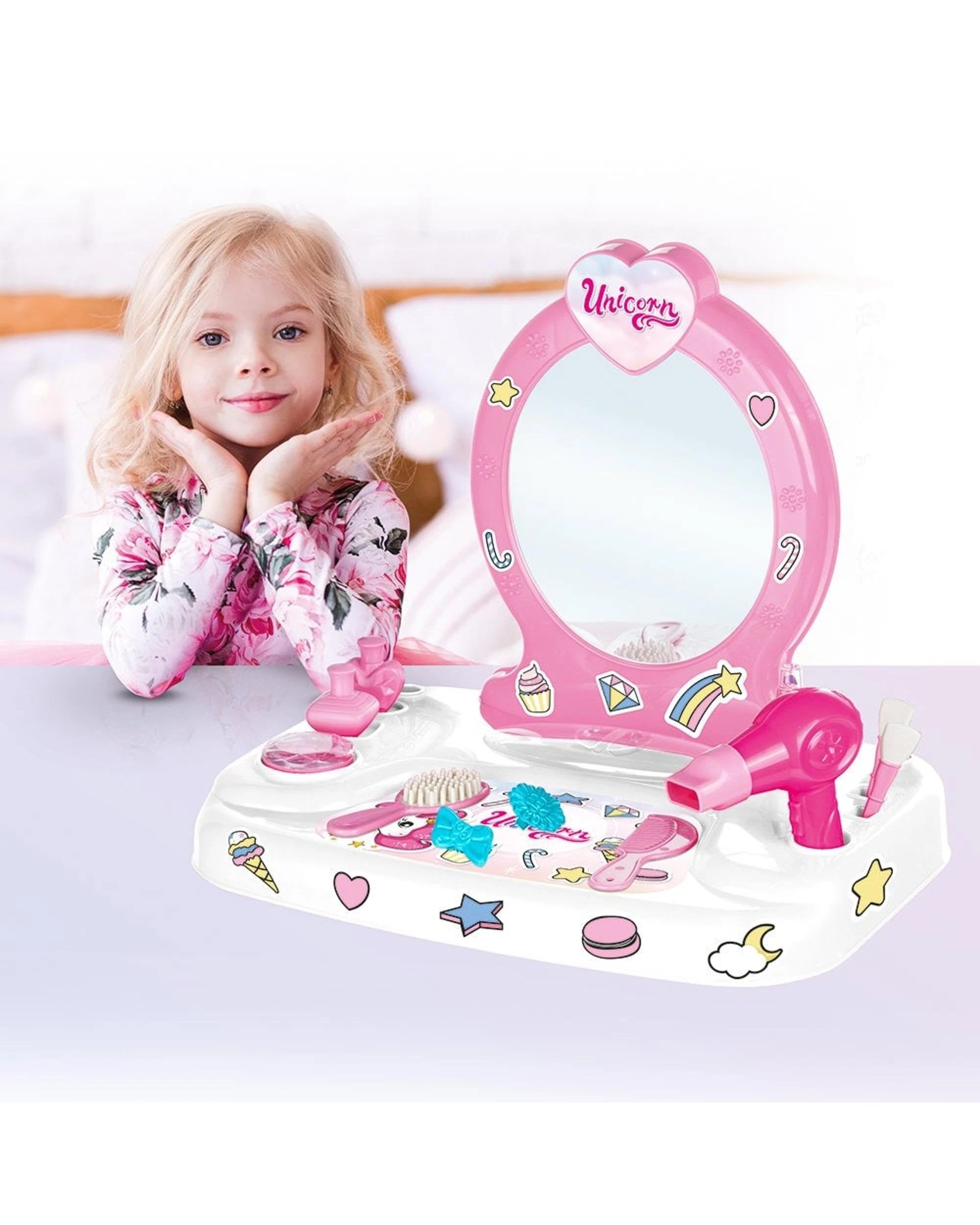 5 Dolu Unicorn Table Top Vanity Set with Mirror, 5 of 6