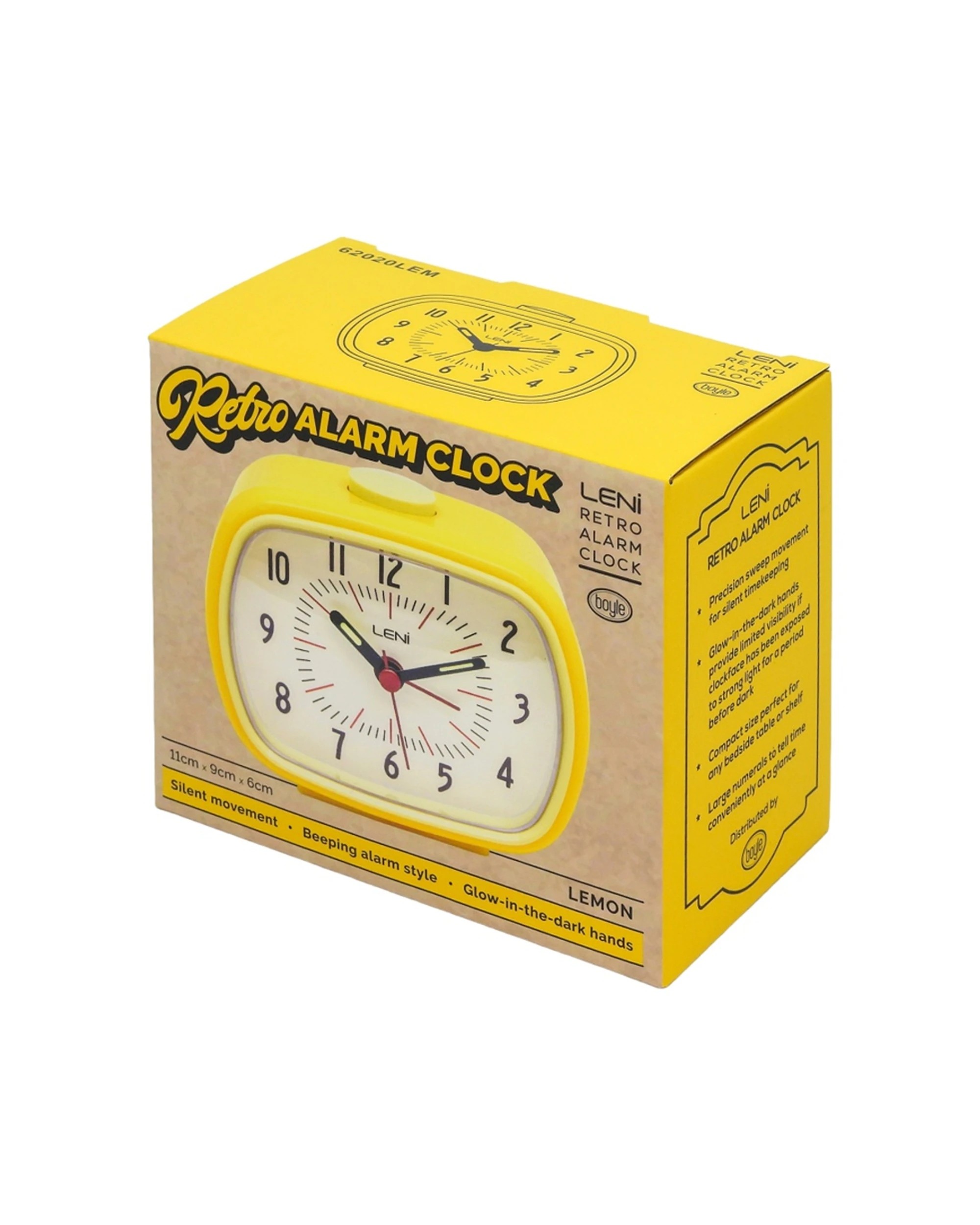 8 Leni Retro 9cm Alarm Clock Luminescent Hands Audible Beep-Beep Alarm - Yellow, 8 of 8