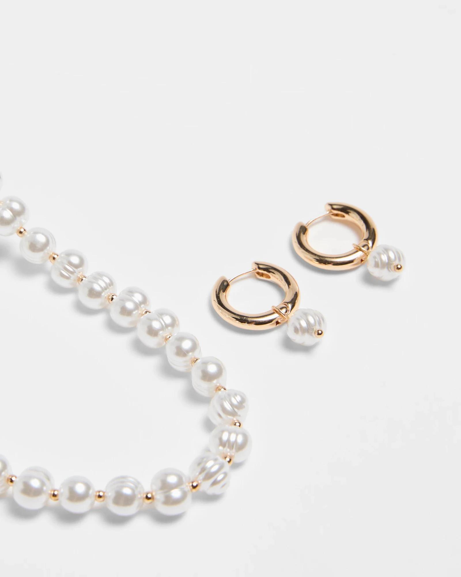 2 Target Faux Pearl Bead Necklace and Earrings Set GOLD COLOURWAY, 2 of 2