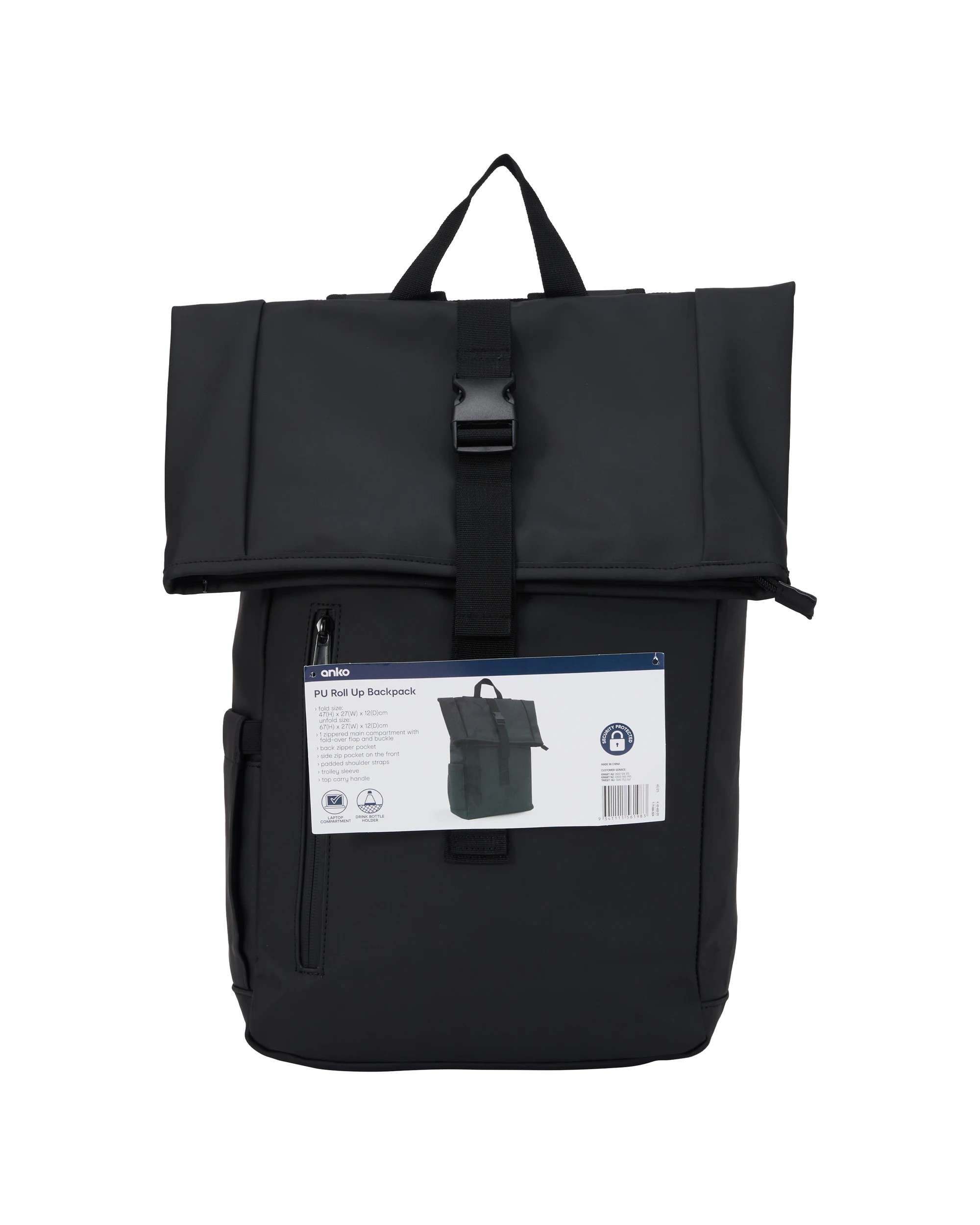 5 PU Roll Up Backpack - Black, 5 of 5