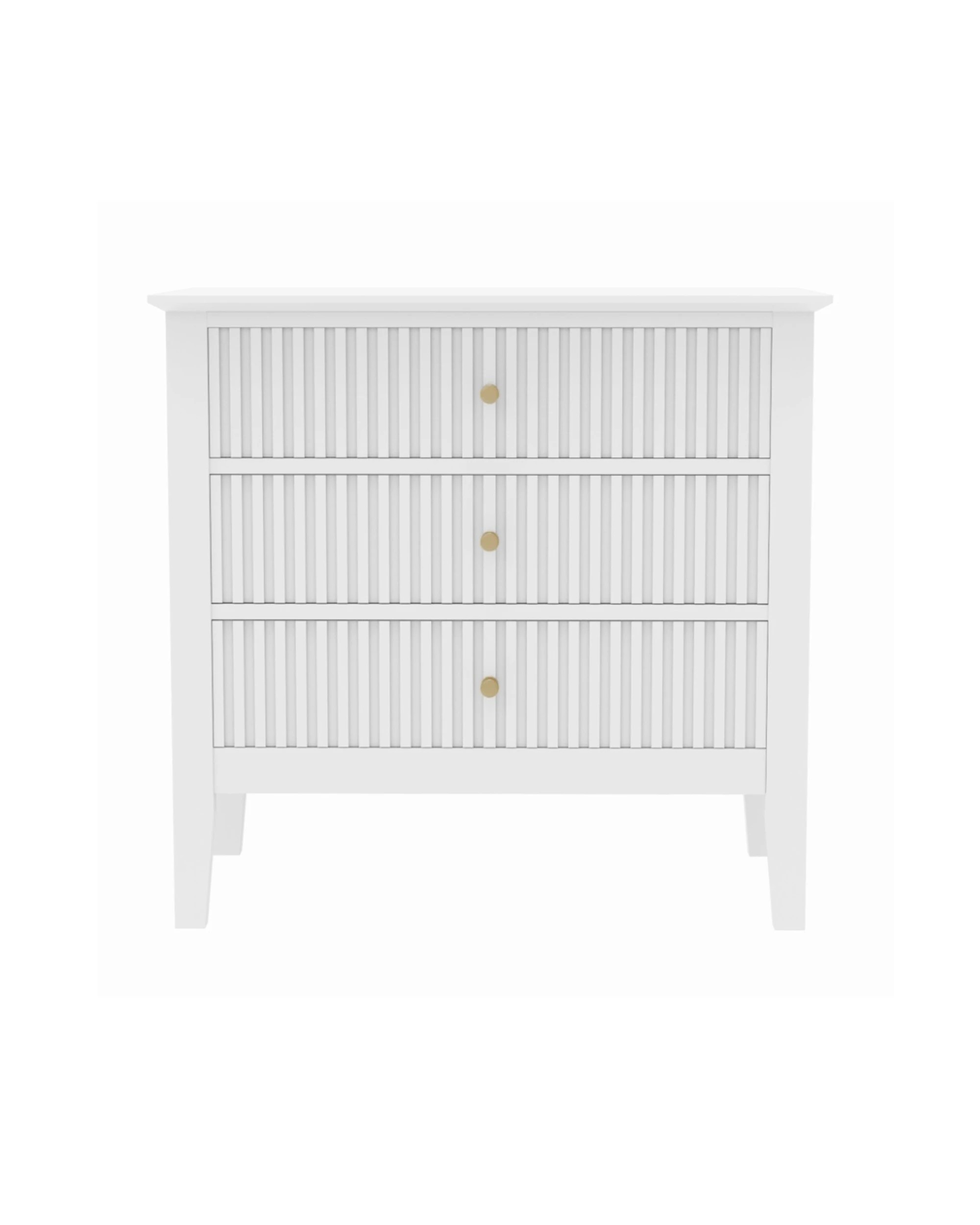 1 Alpine Bay Zara Fluted Wide 3 Drawer MDF Storage Bedside Table Storage Furniture - White, 1 of 7
