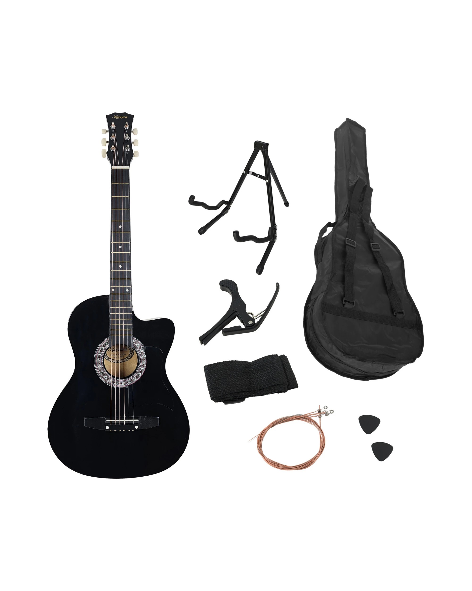 4 Karrera 38in Pro Cutaway Acoustic Guitar with Carry Bag - Black, 4 of 10