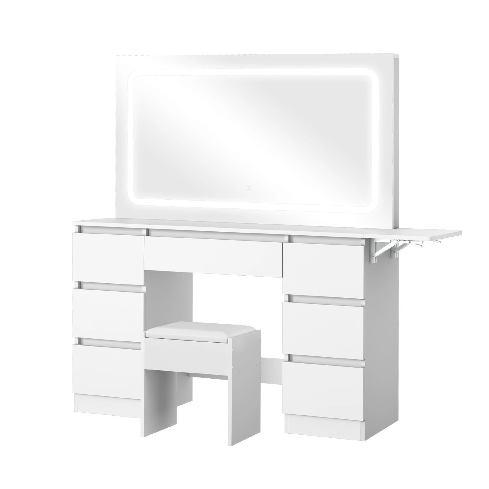 1 Oikiture Dressing Table Stool Set with LED Makeup Mirror Vanity Desk 7 Drawers - White, 1 of 8