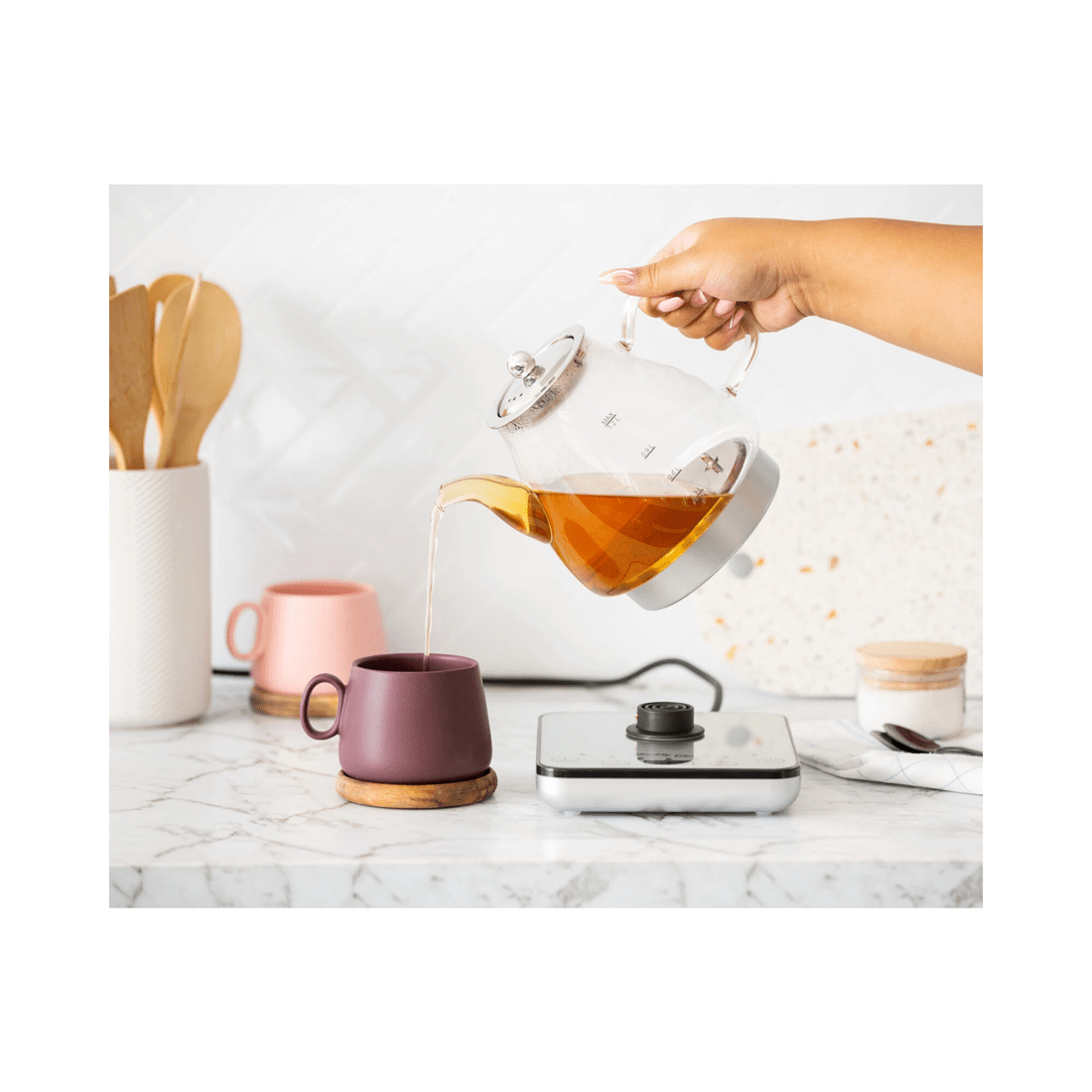 6 Healthy Choice Electric 800w 1.2l Digital Glass Kettle W/tea Infuser/keep Warm
 - Silver, 6 of 6