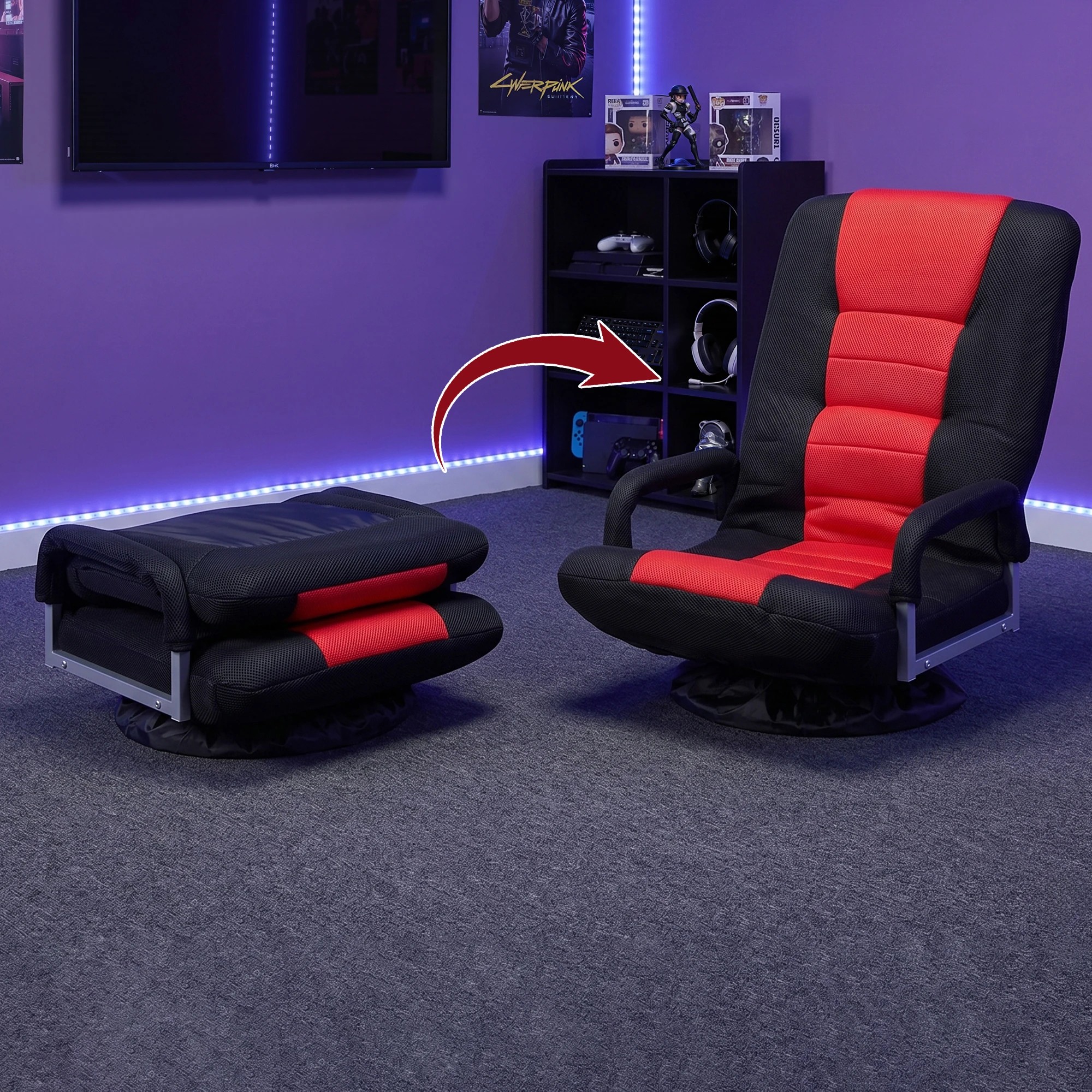 7 Artiss Floor Gaming Chair with 360 Swivel, 6-Position Backrest for Gaming - Multi, 7 of 8