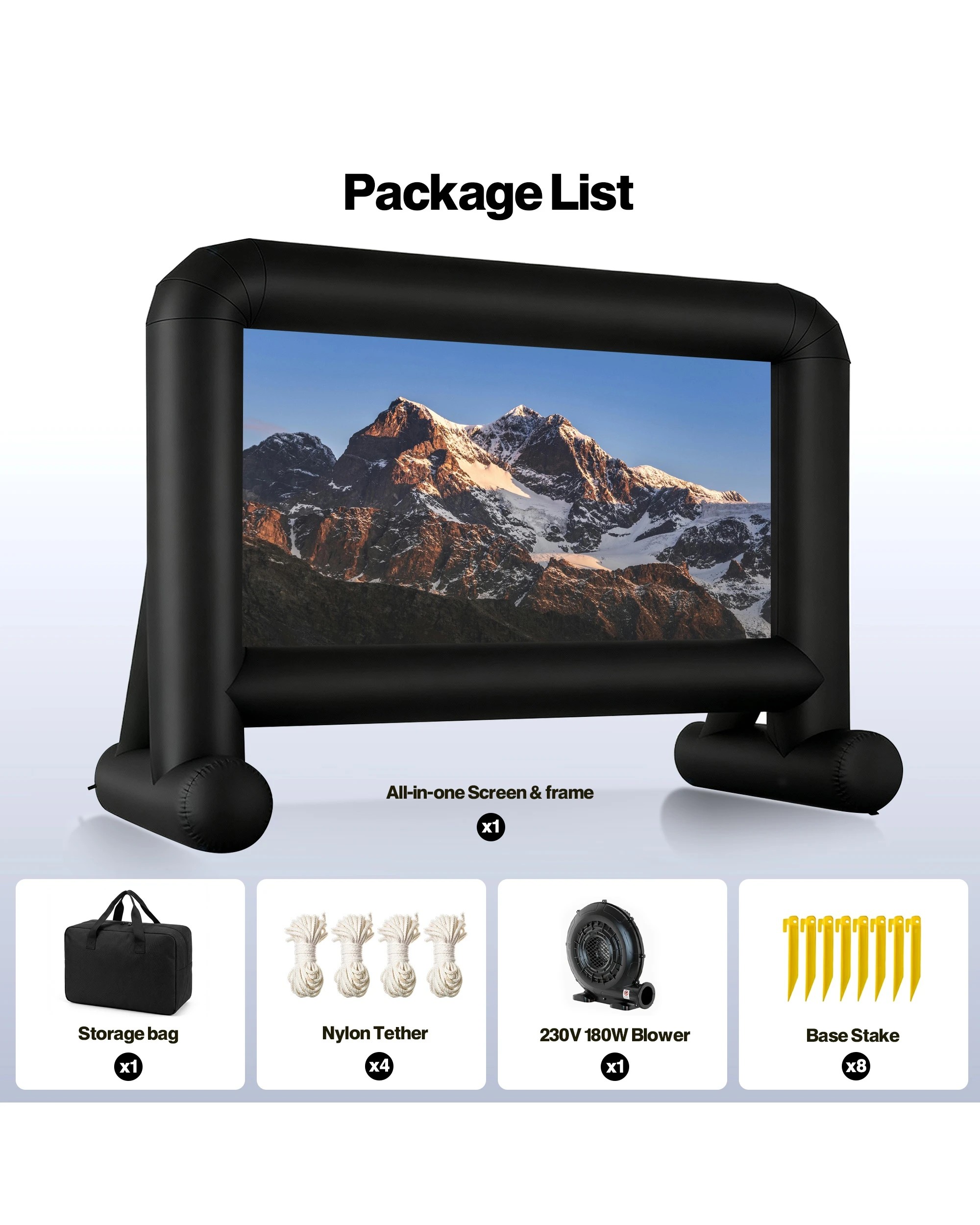 2 Advwin 16ft Inflatable Movie Screen Outdoor Projector Screen with Blower Storage Bag Stakes - Black, 2 of 7