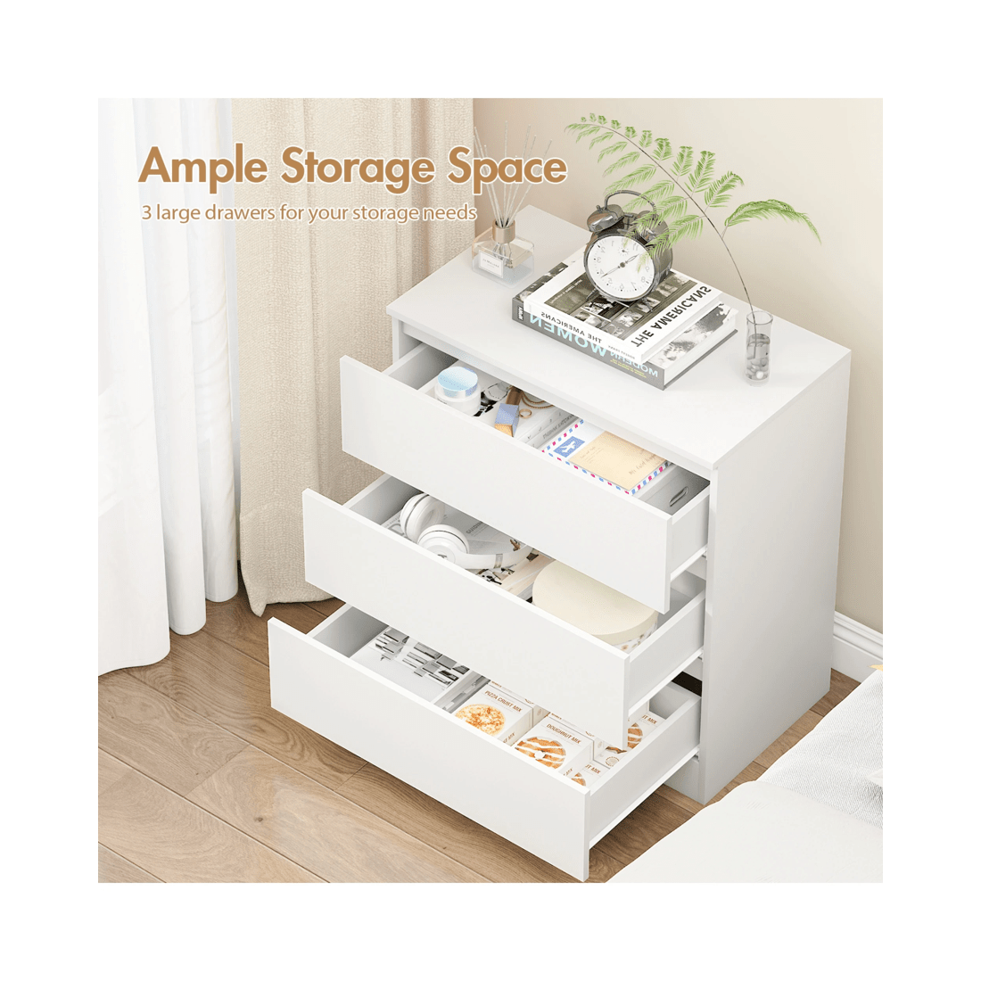 6 Advwin Bedside Table Set Of 2 Nightstand Large Storage Cabinet 3 Drawers, 6 of 8