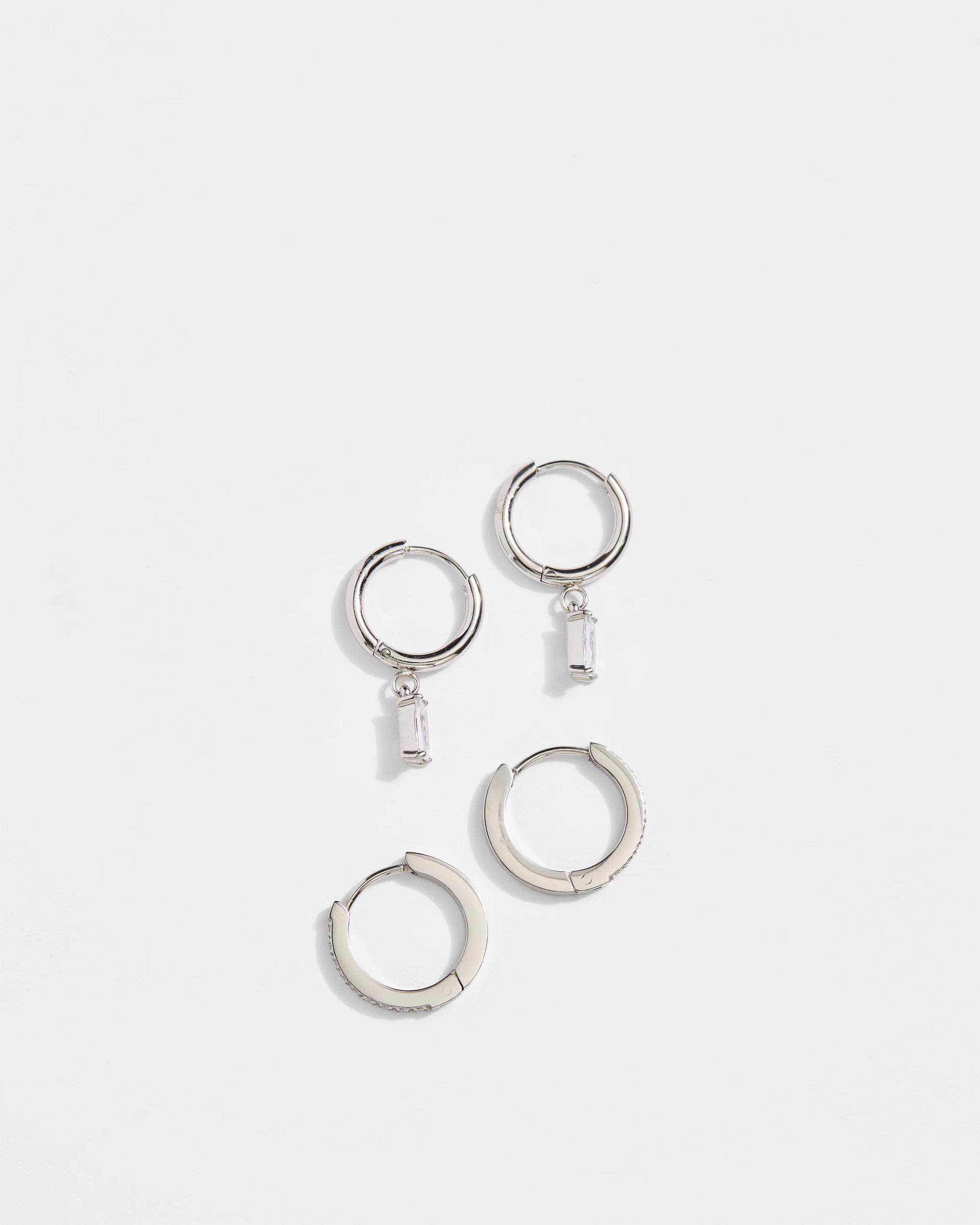 1 Target Waterproof 2 Pack Pave Huggie Baguette Hoop Earrings SILVER, 1 of 1