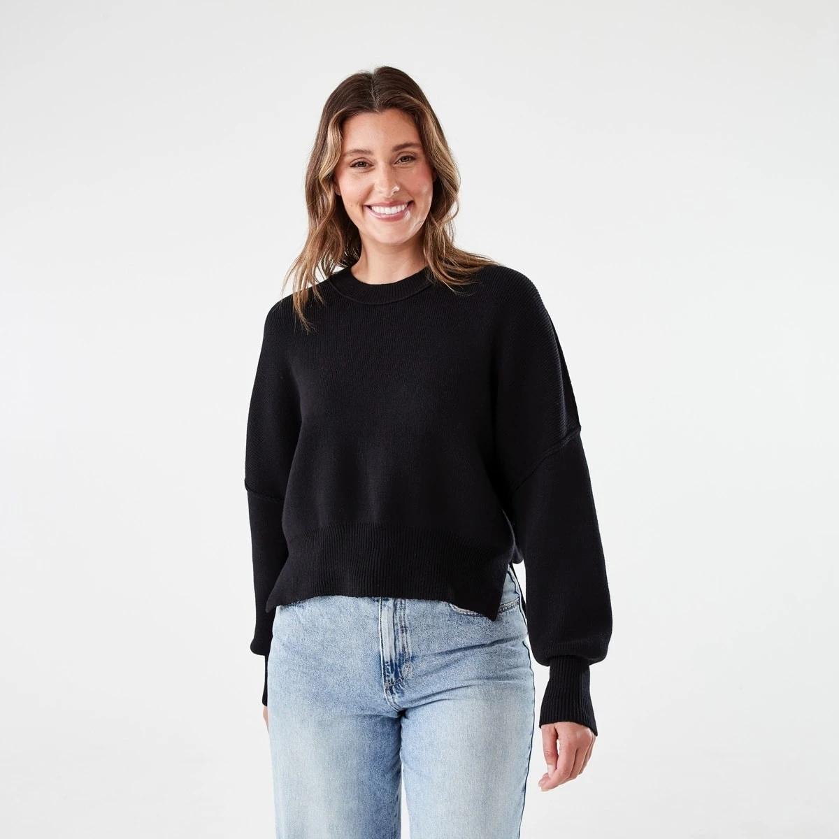 1 Oversized Crew Neck Jumper BLACK, 1 of 7