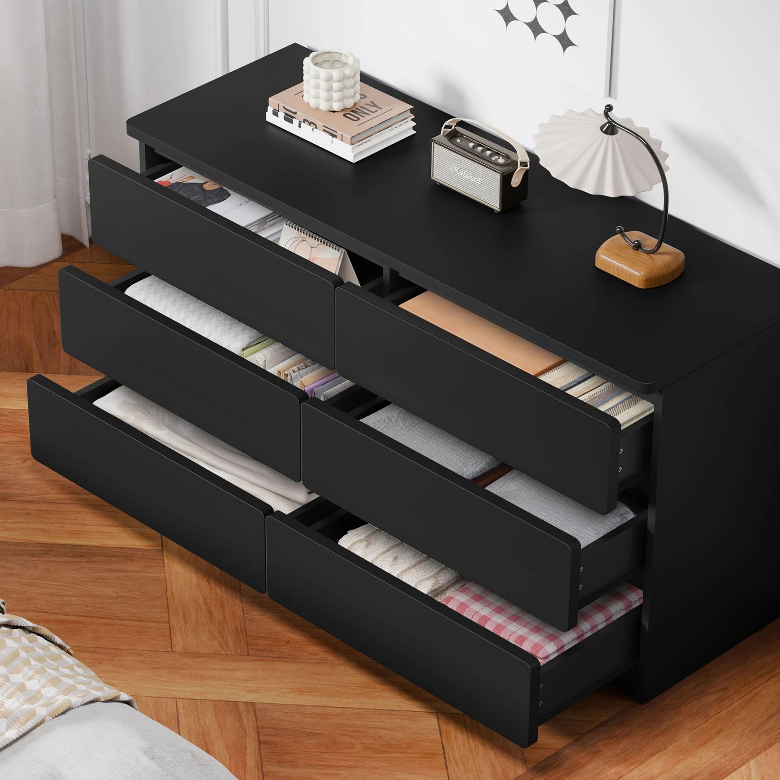 2 Alfordson 6 Chest of Drawers Minimalist Storage Cabinet Dresser - Black, 2 of 10