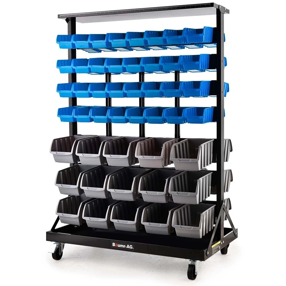 1 Baumr-AG 94 Parts Bin Rack Storage System Mobile Double-Sided - Blue, 1 of 1