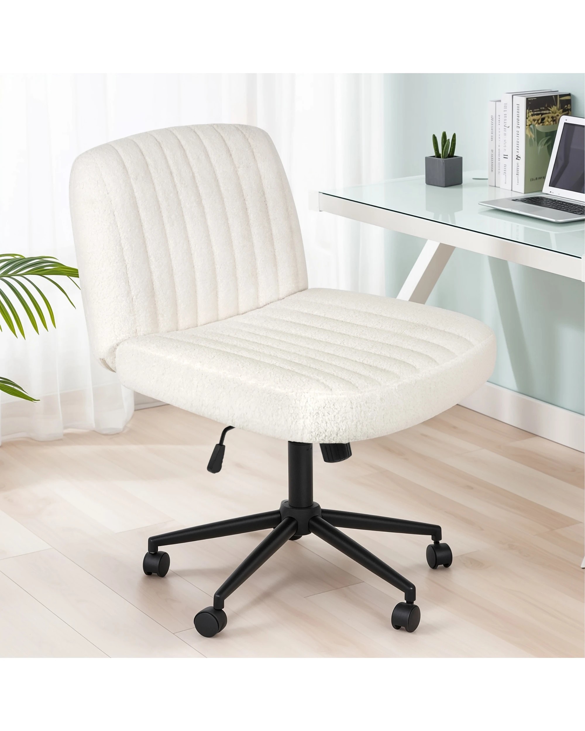 3 Advwin Armless Office Chair with Wheel White, 3 of 9
