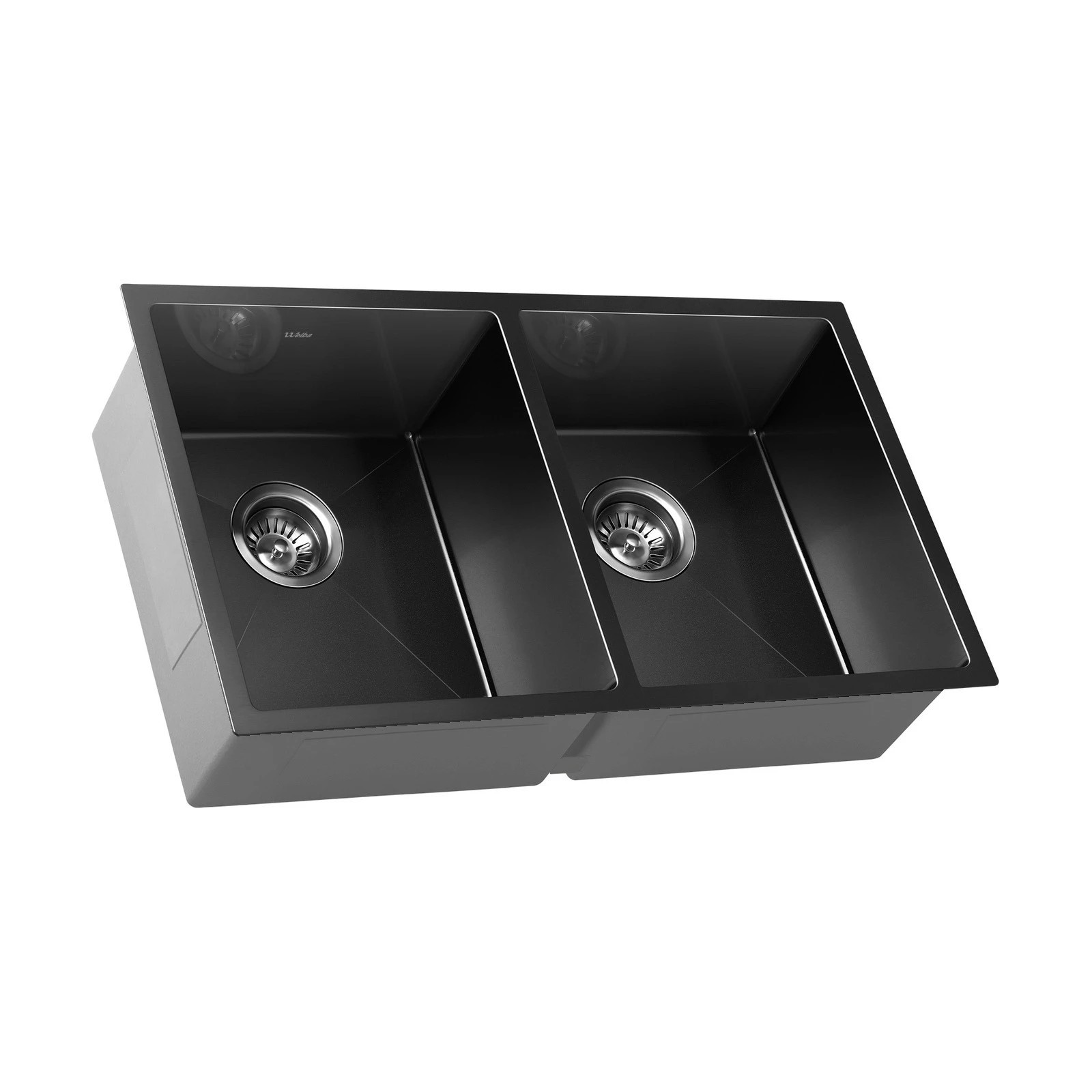 4 Welba Kitchen Sink Stainless Steel Basin Double Under/Top/Flush Mount - Black, 4 of 6