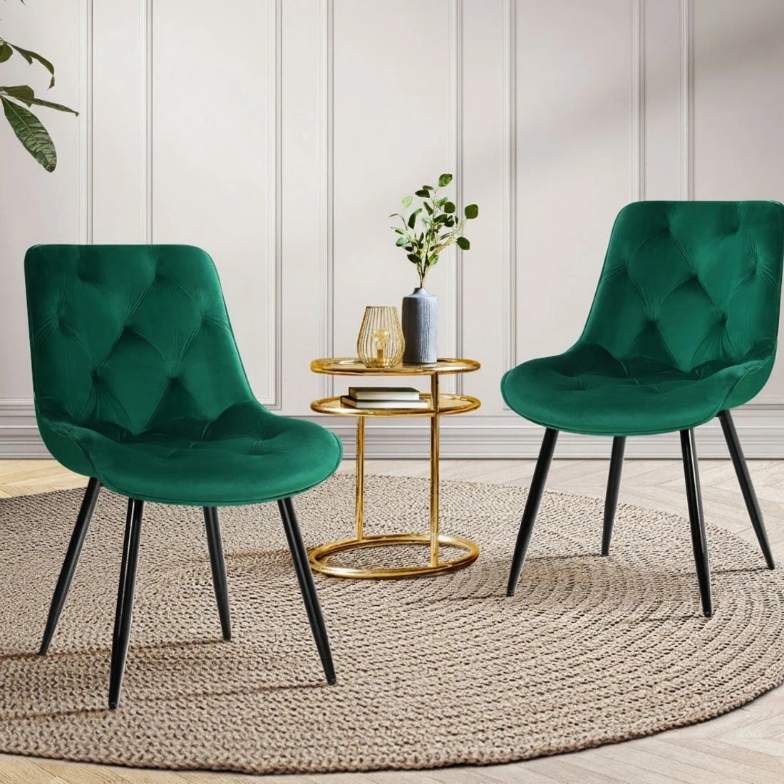 3 Artiss Dining Chairs Set of 4 Velvet Diamond Tufted Green - Green, 3 of 5