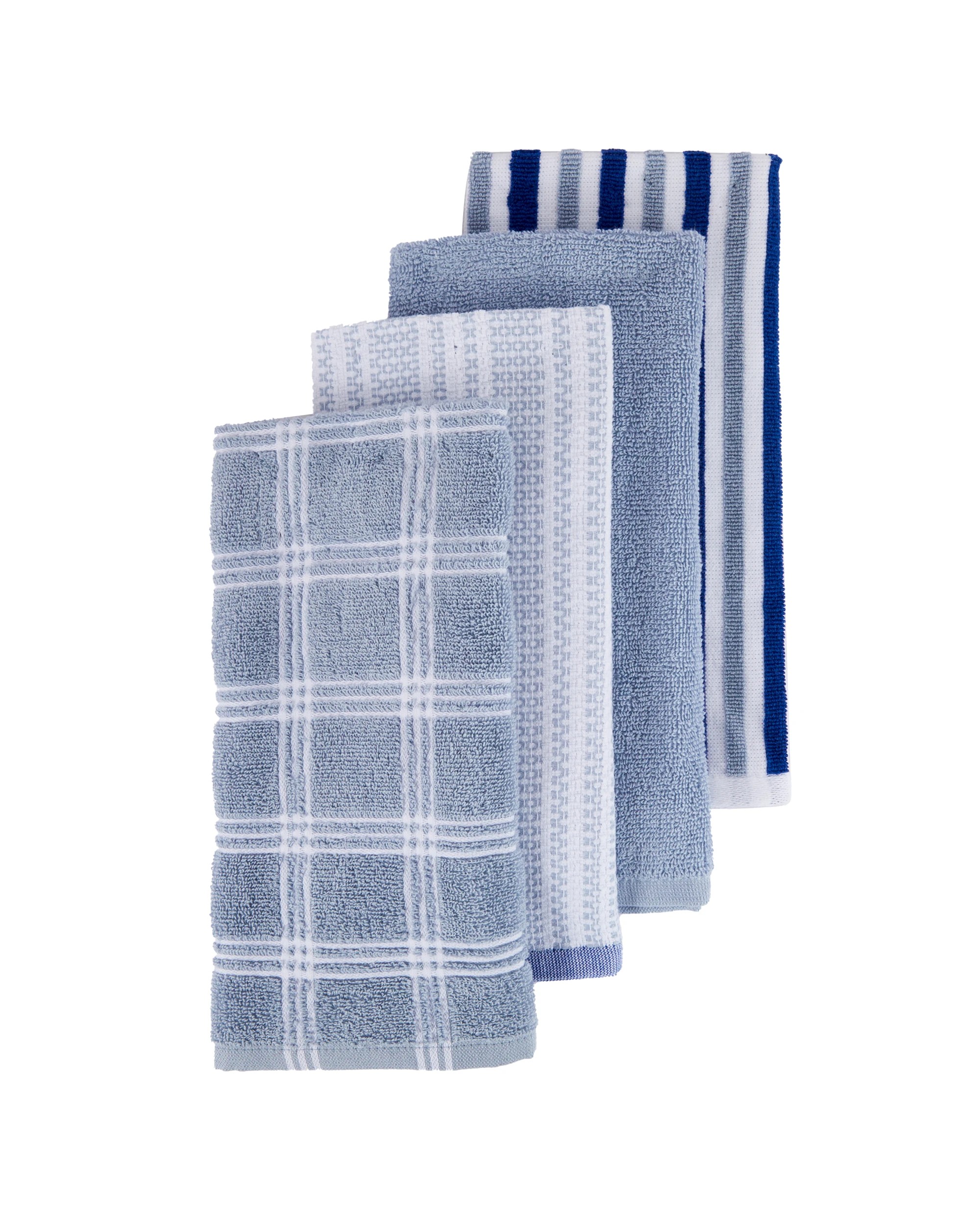 1 4 Pack Blue Check Terry Tea Towel, 1 of 7