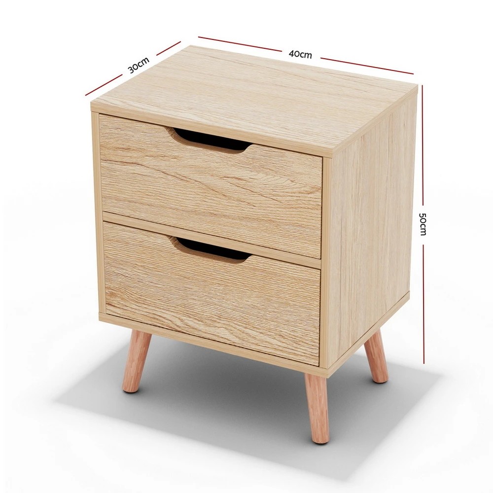 2 Artiss 2 x Bedside Table 2 Drawers - Natural, 2 of 7