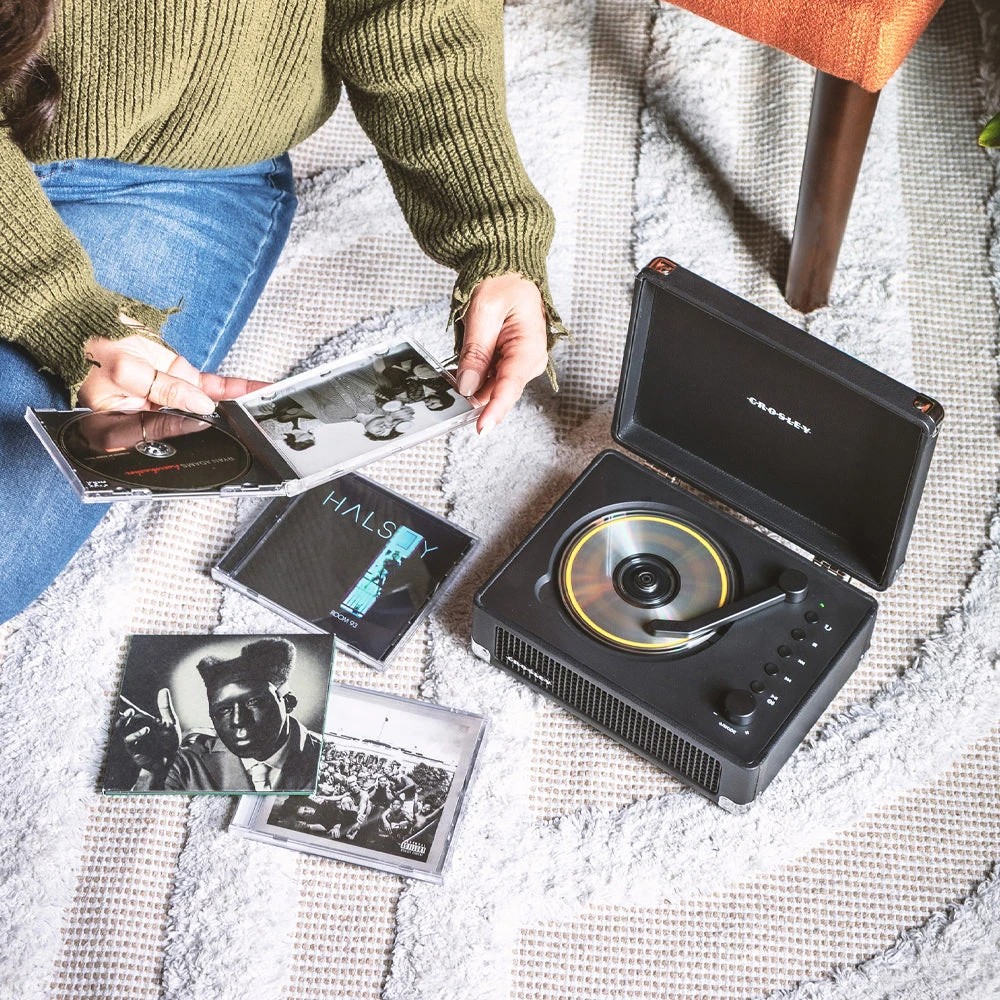 2 Crosley Cruiser Portable Retro CD Player with Stereo Bluetooth Speakers, FM Radio - Black - Black, 2 of 6
