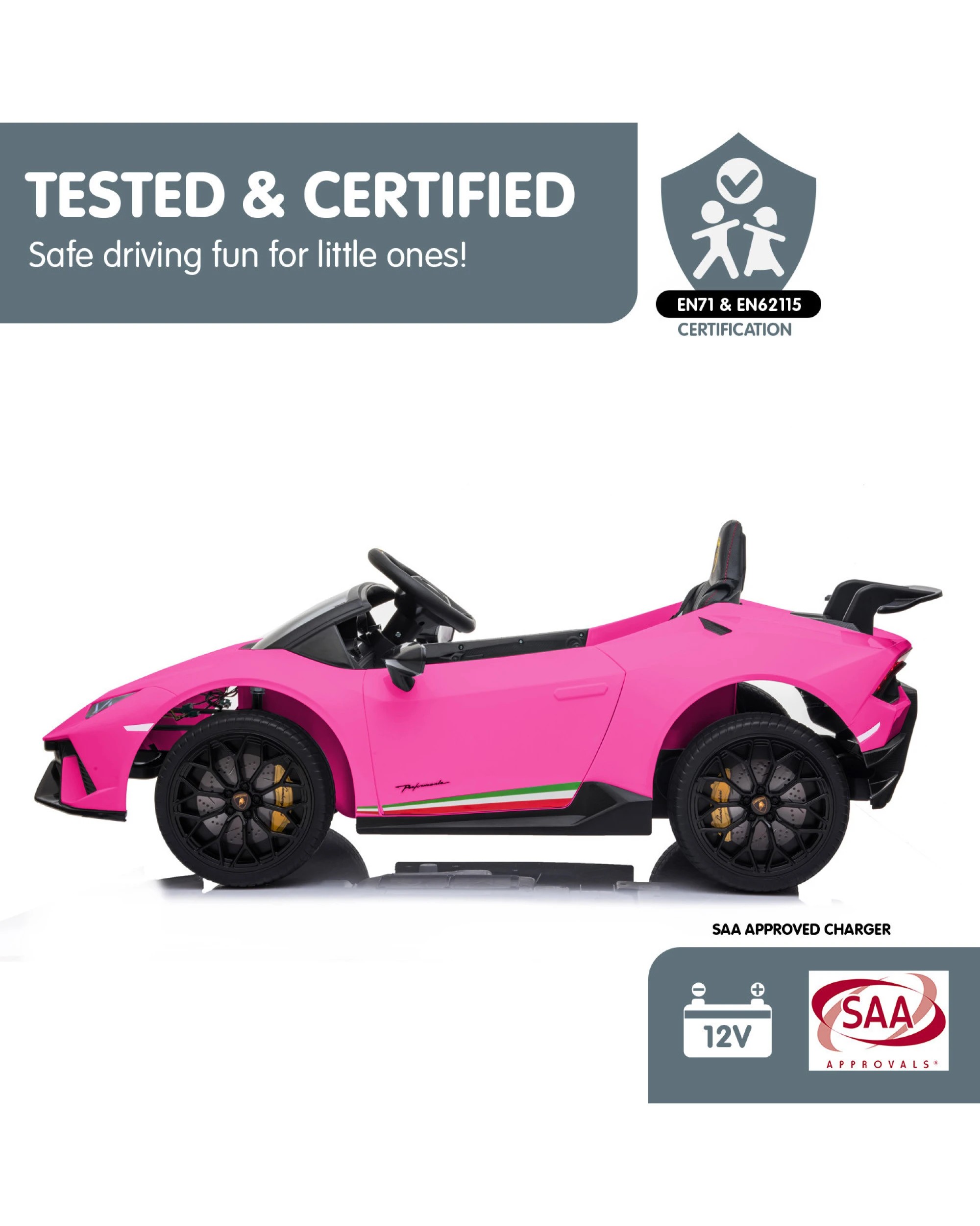 7 Kahuna Lamborghini Performante Kids Electric Ride On Car Remote Control Pink, 7 of 10