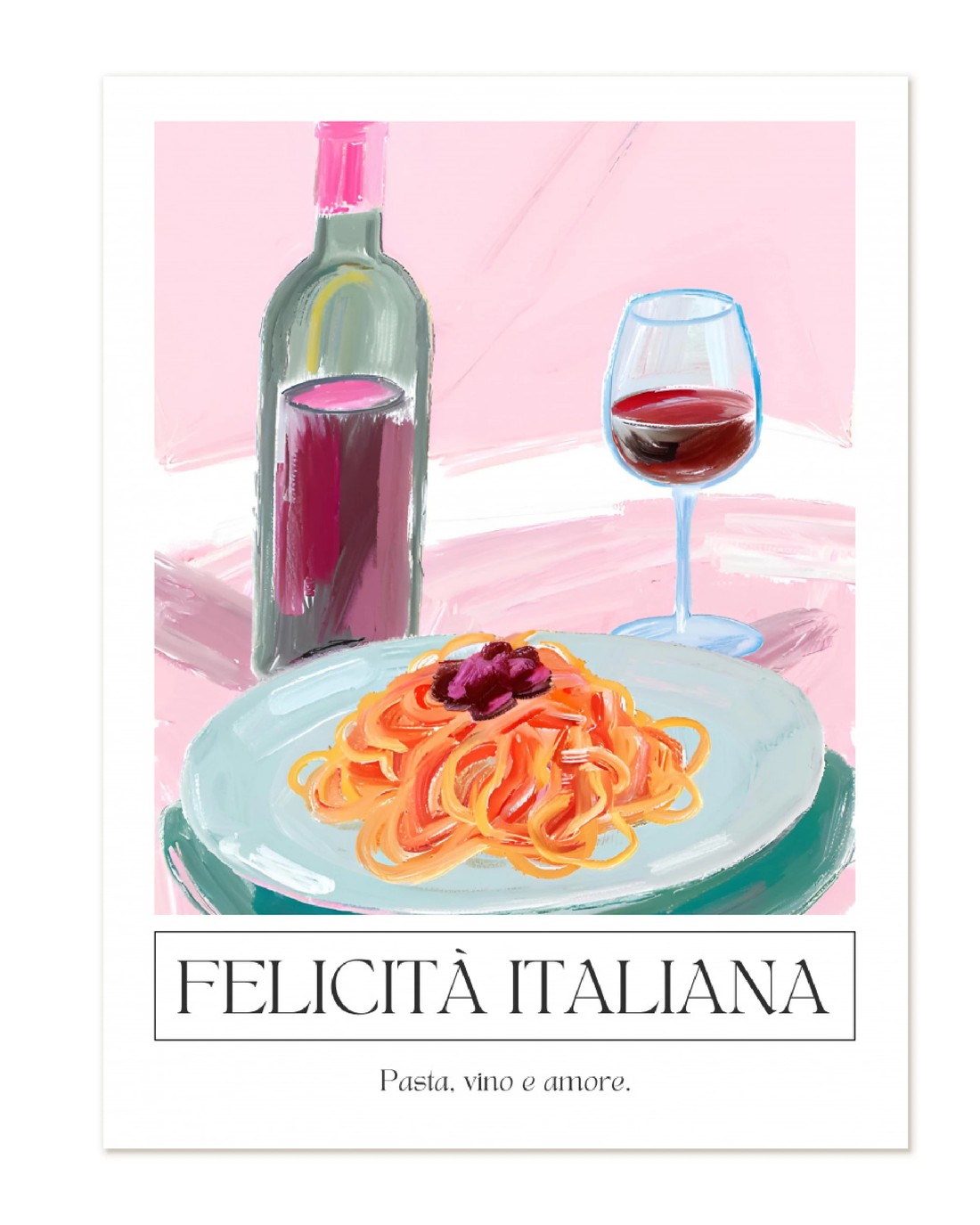 The Wall Art Warehouse - Italian Pasta and Wine - Framed Canvas ...