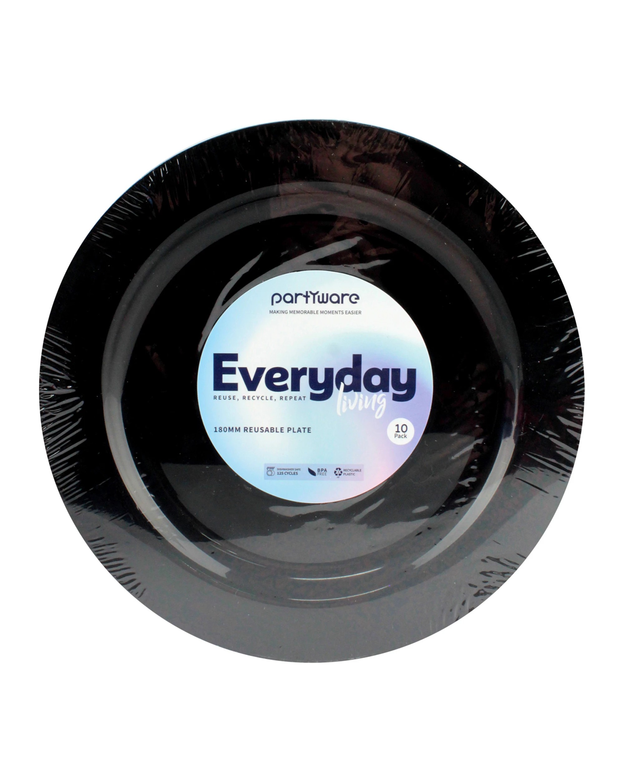 2 Partyware Black 18cm Plastic Reusable Plates Pack of 10 - Black, 2 of 2