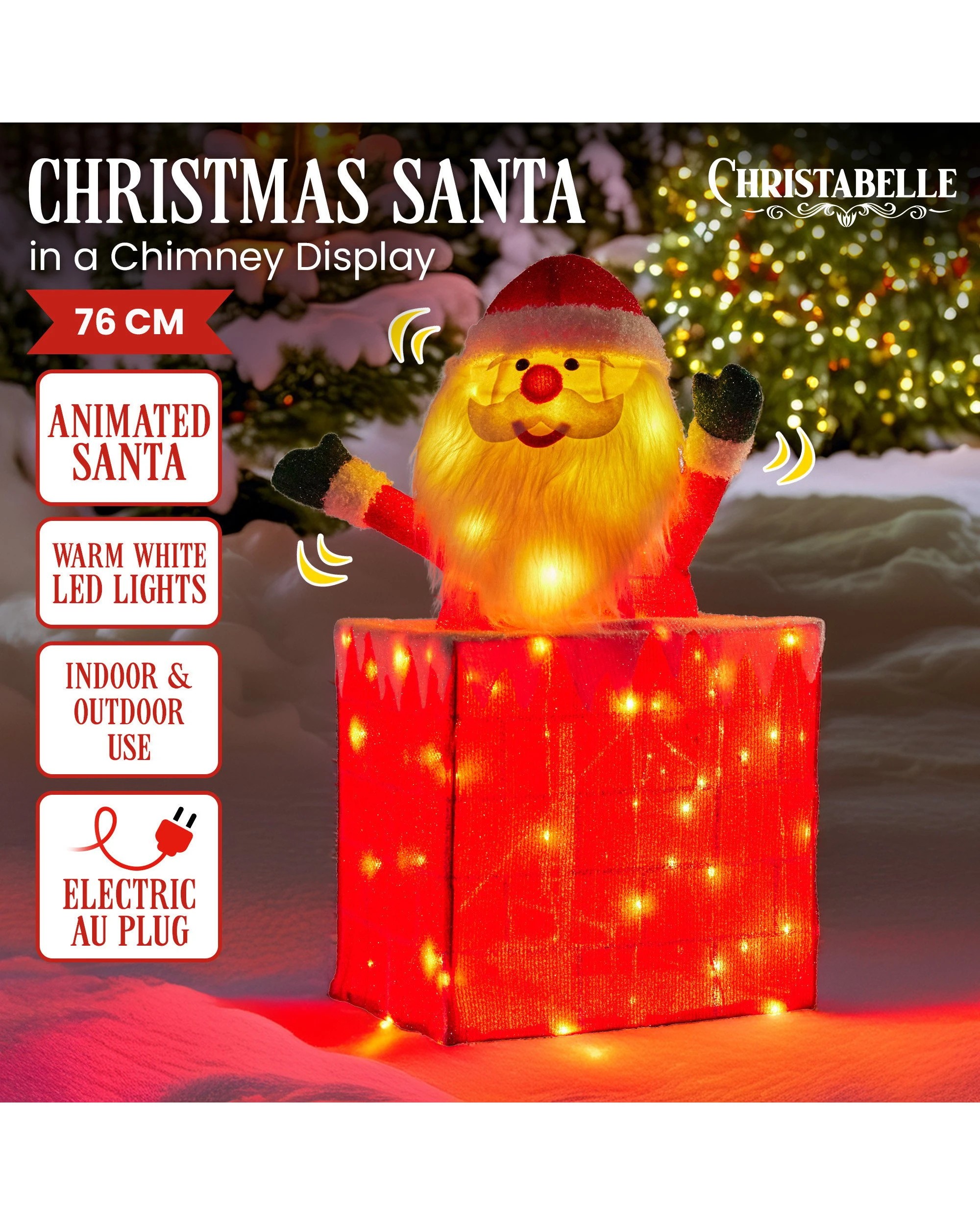 2 Christabelle 76cm Santa In Chimney Christmas Tree Warm White Led Lights Animated Decoration Ornament, 2 of 6