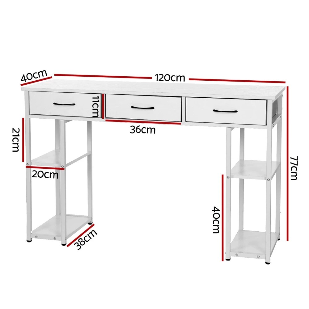 2 Artiss Computer Desk Drawer Shelves Study Table 120CM - White, 2 of 6