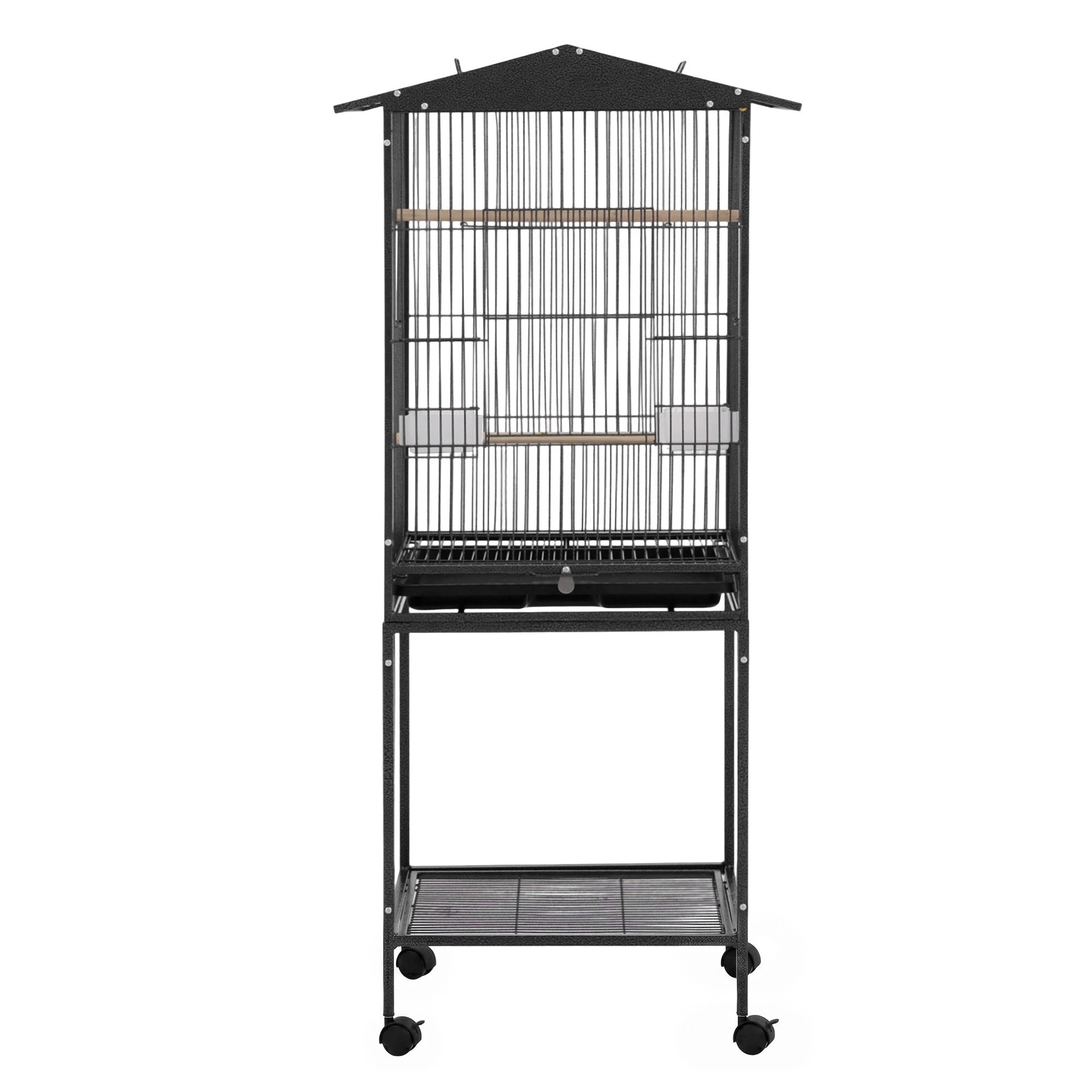 4 i.Pet 136cm Bird Cage Aviary Open Top Parrot Budgie Stand Wheels Black - Black, 4 of 8