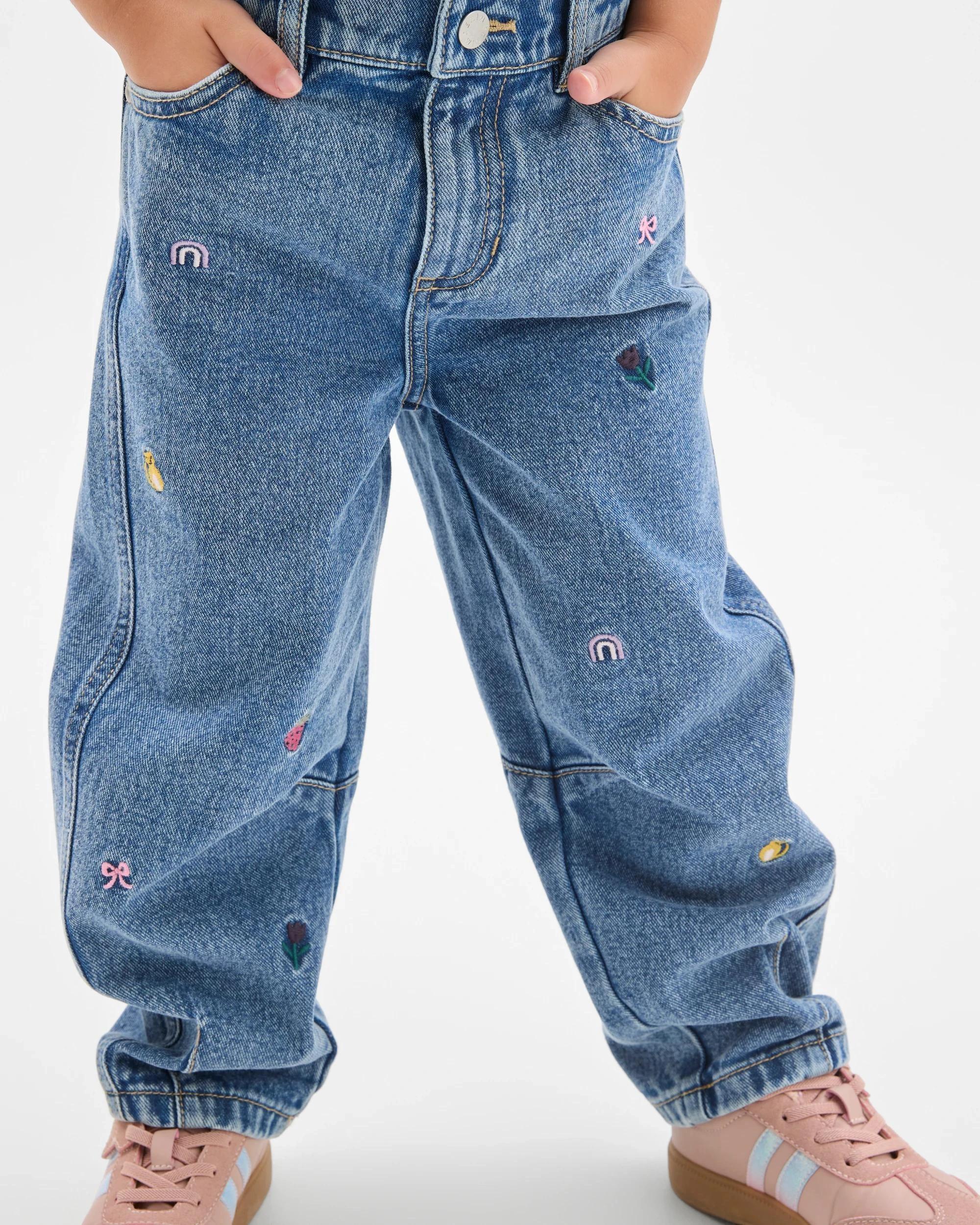 3 Target Kids Embroidered Barrel Leg Denim Jeans BLUE, 3 of 6