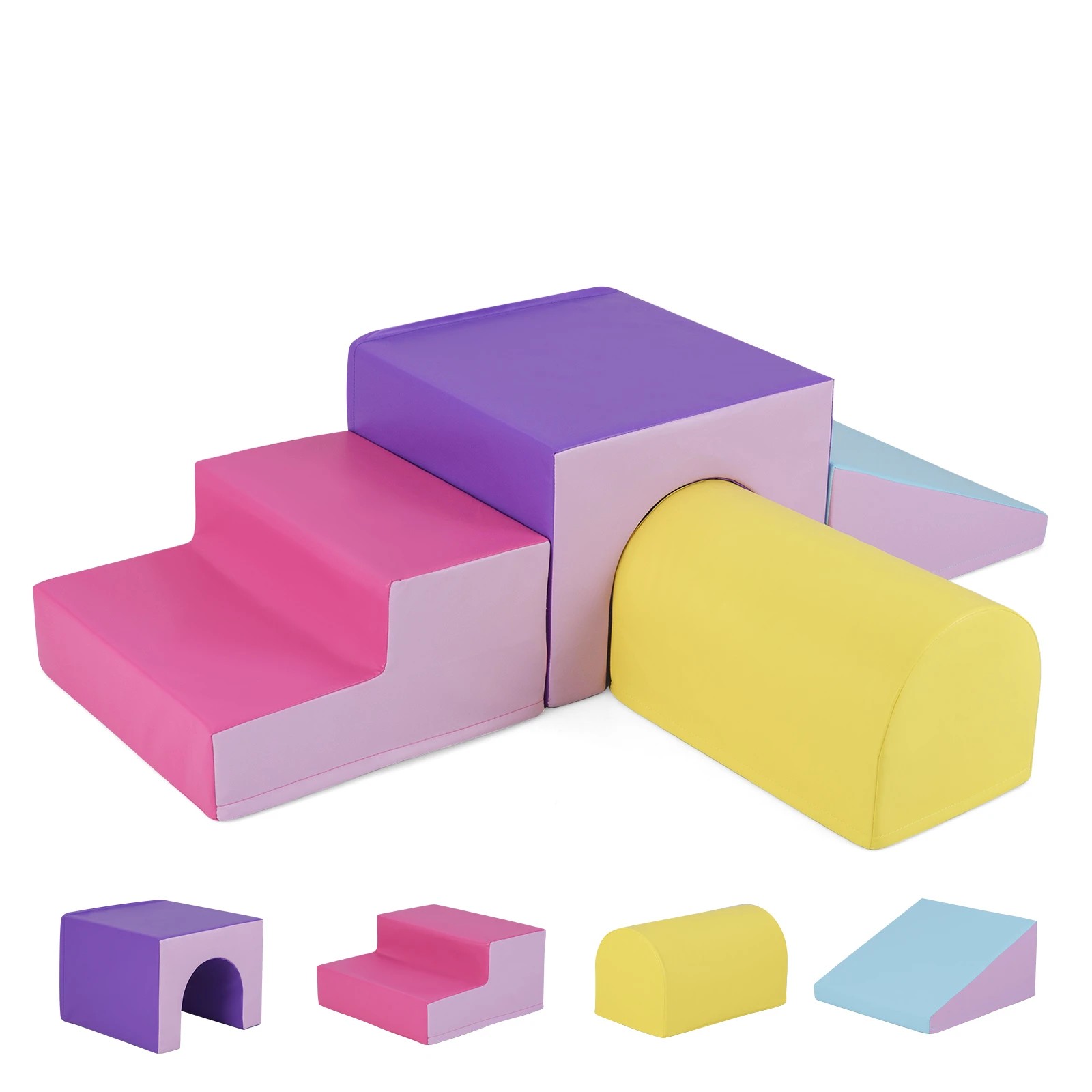 1 Costway 4PCS Soft Corner Climbing Sliding Blocks Climb Foam Play Set - Multi, 1 of 2