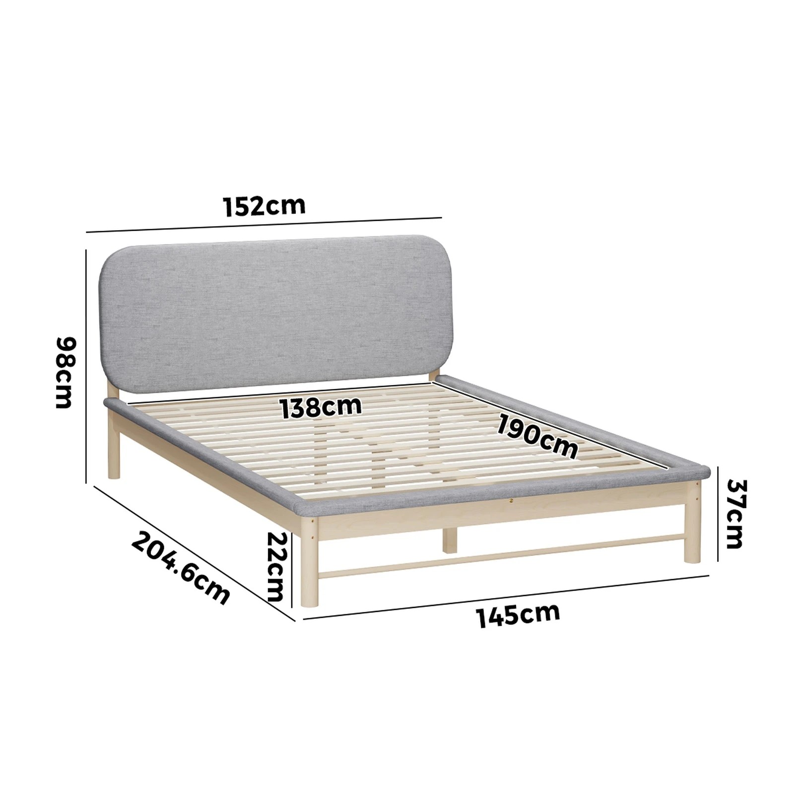 10 Oikiture Wooden Bed Frame With Padded Fabric Edges Pine Headboard Base Double
 - Grey, 10 of 10