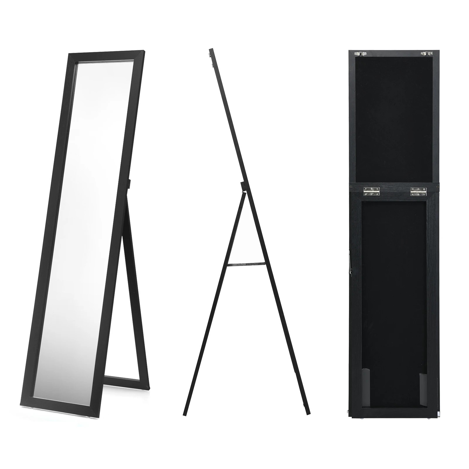 3 Costway Full-length Wood Mirror Standing & Wall Mirror 155 x 37cm - Black, 3 of 3